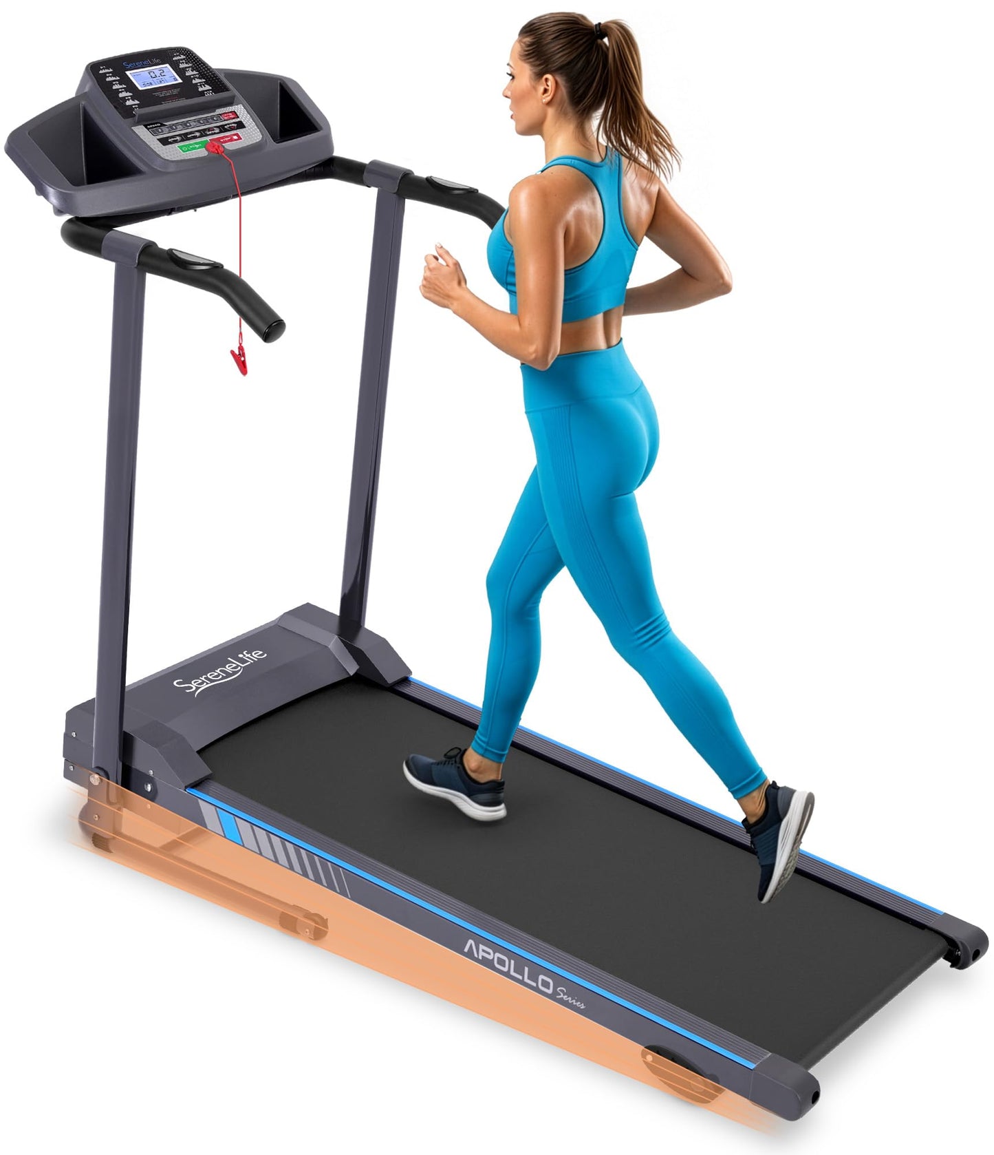 SereneLife - Electric Folding Treadmill Exercise Machine - Smart Compact Digital Workout Fitness Trainer w/ Bluetooth App Sync, Manual Incline Adjustment, For Walking, Running, Gym