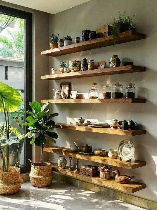 ROGMARS 36 Inches Long Walnut Floating Shelves