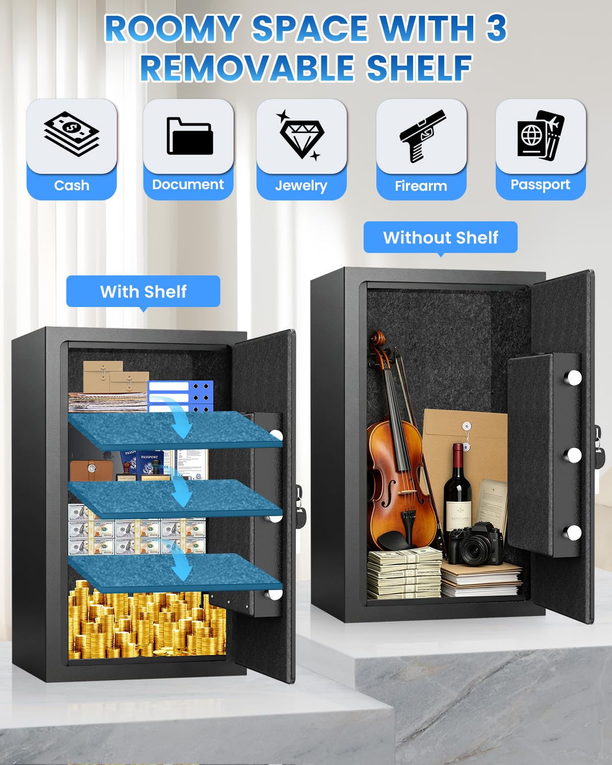 [𝟐𝟎𝟐𝟔] 𝟑𝟓𝐌𝐢𝐧 𝟏𝟕𝟎𝟎°𝐅 Fire Proof Safe for Home Documents, 4.5 Cuft Fireproof Safe for Home, Home Safes With Removable Shelf, 𝟒𝟒𝐋𝐛𝐬 Heavy Duty Safes with Anti-theft for Home, Office