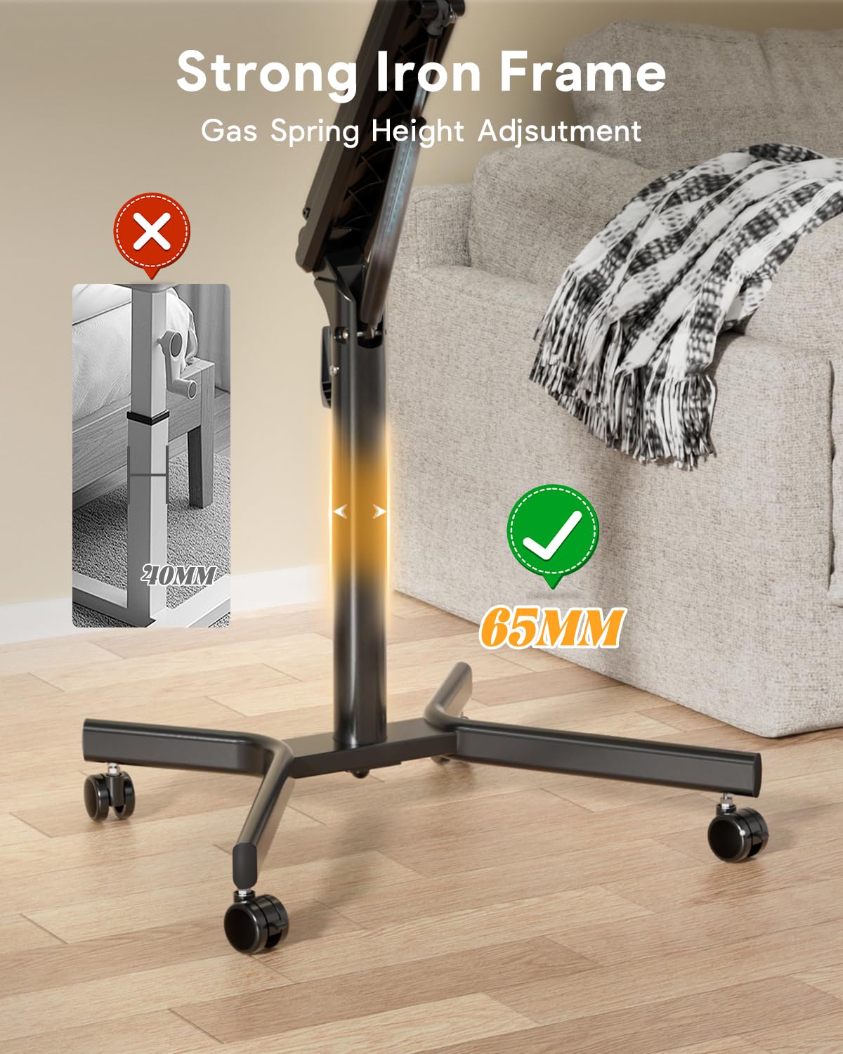 JOY Worker Standing Desk, 28" Small Height Adjustable Rolling Laptop Desk, Portable Sit-Stand with Lockable Wheels, Ergonomic Desktop Table for Home Office, Black