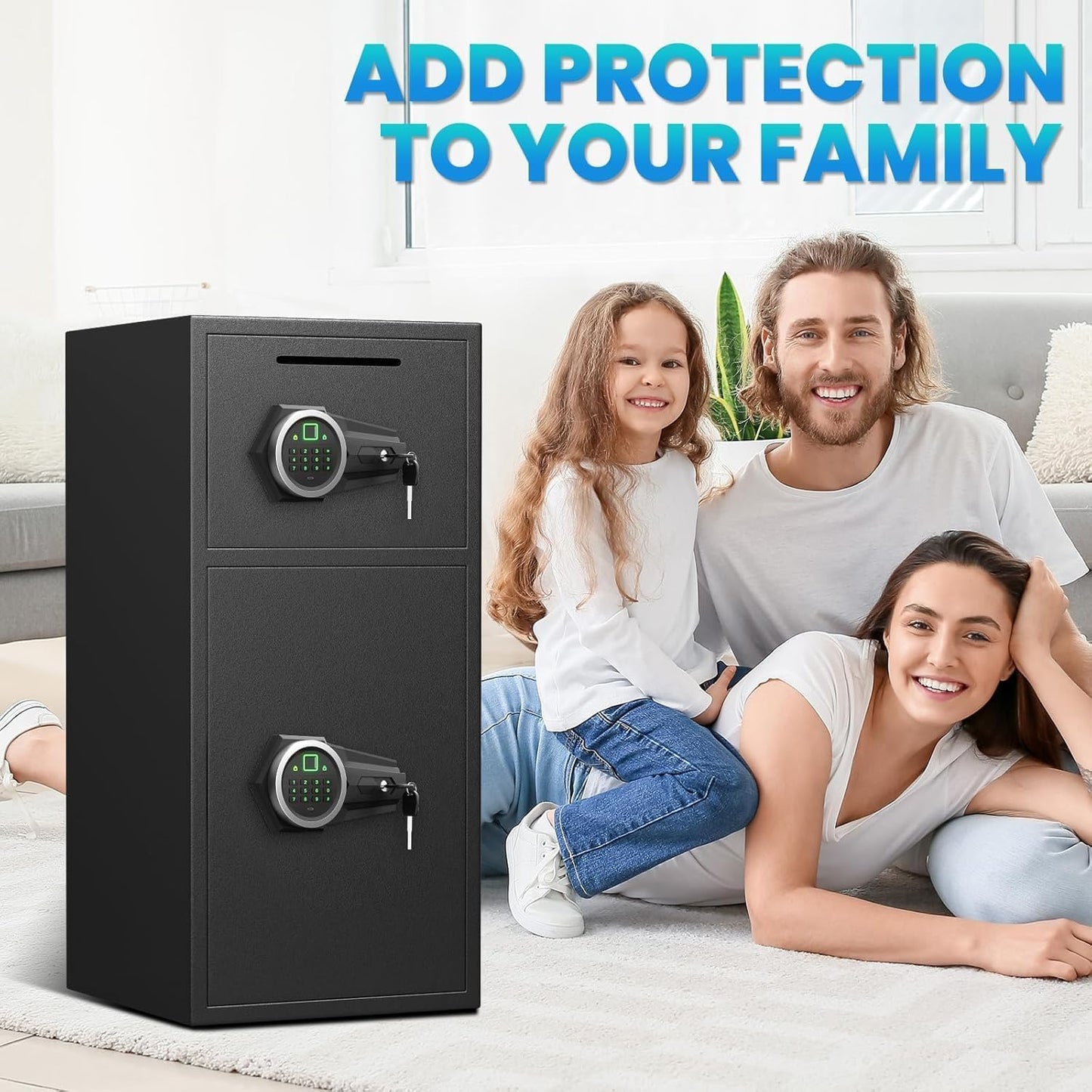 Karbeen 7.0 Cu ft Large Safe Box Fireproof Waterproof with LED Light Safe for Home Documents,Fingerprint Password Personal Safe with Deposit Slot & Dual Alarm System Security Box for Valuables