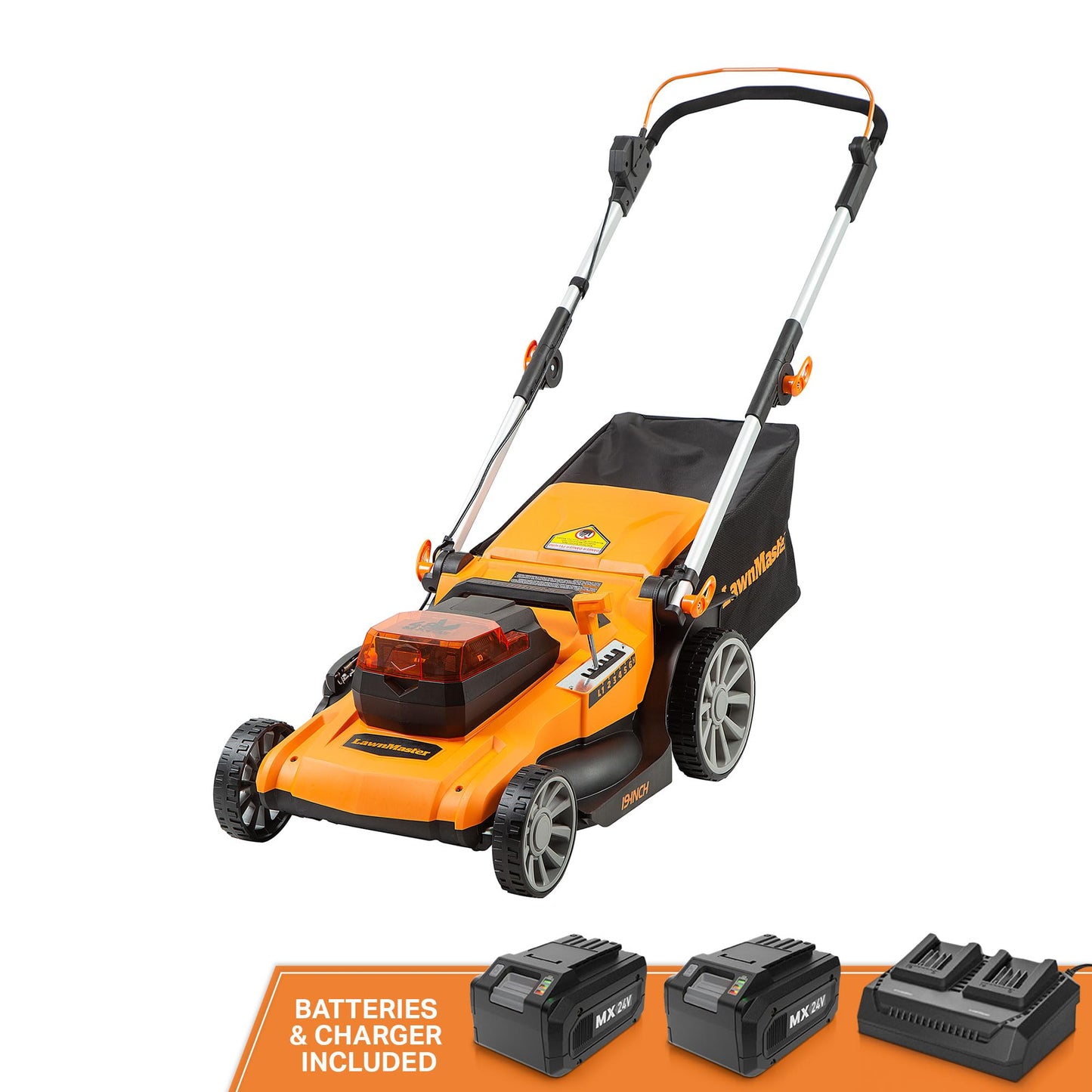 LawnMaster 48V MAX Electric Lawn Mower, 19-inch Brushless Cordless Lawn Mower with 2X24V MAX 4.0Ah Battery and a Dual Charger-CLMF4819A