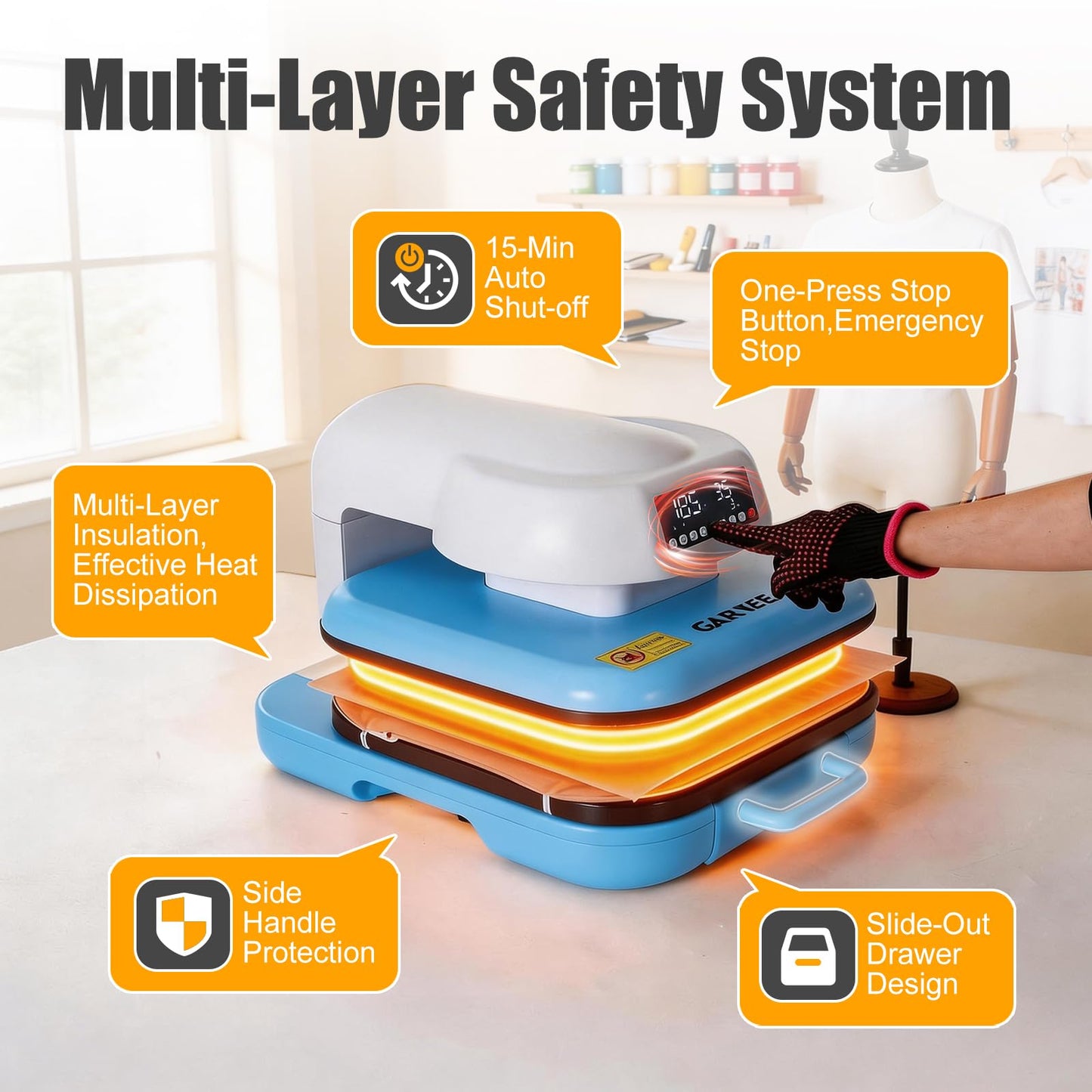 Auto Heat Press Machine, 15"x15" Professional Smart Heat Press with Precise Temp/Timer Control, Digital Display, 4 Memory Modes for HTV Sublimation Heat Transfer Projects, Fast Even Heat