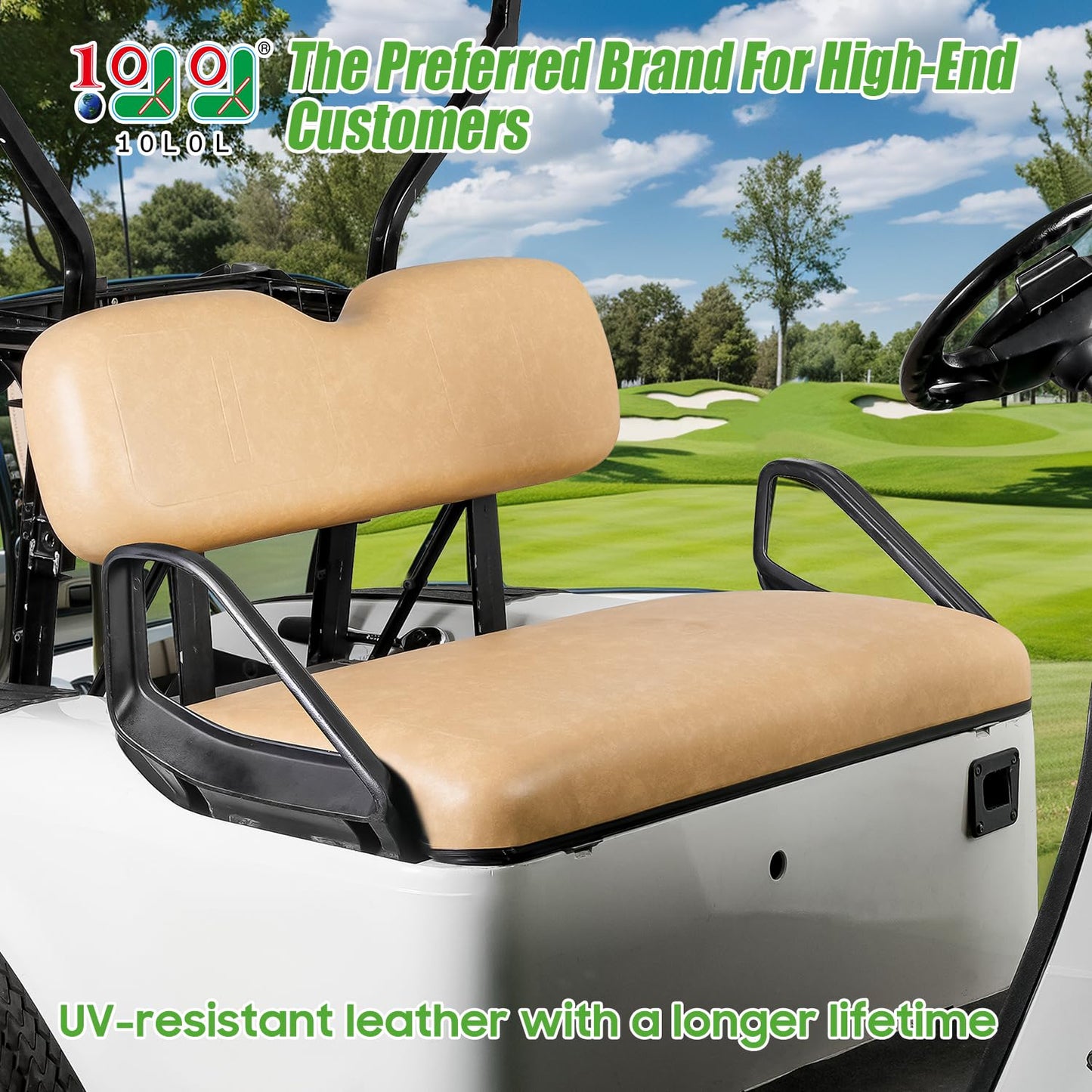 10L0L Front Seat Assembly Kit for EZGO TXT 1994-2013 Golf Cart, Factory Style Seat Cushions & Back, Tan