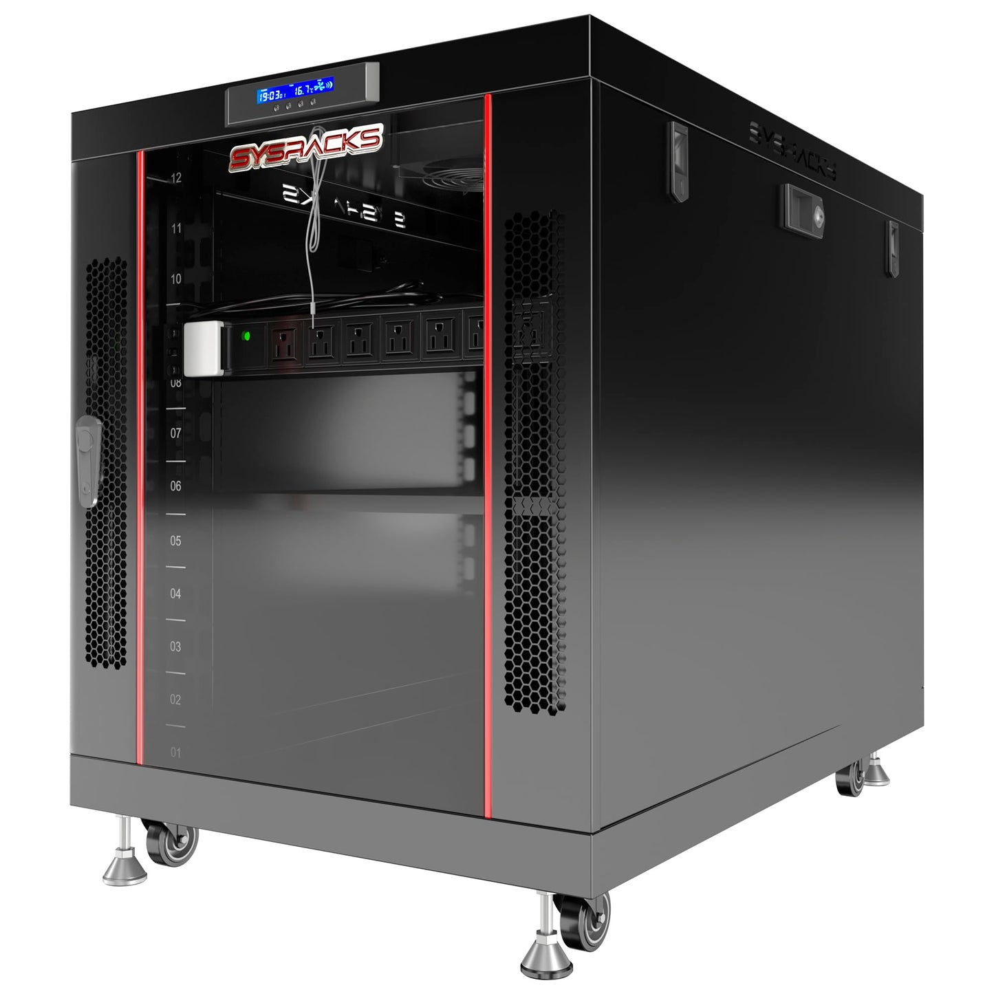 Sysracks 22U Premium Rack Mount Server 35" Depth Deep Network Cabinet, Server Rack with Fan, Removable Side Panels, Locking Glass Door Computer Cabinet Enclosure Network Rack Case PR 22.900