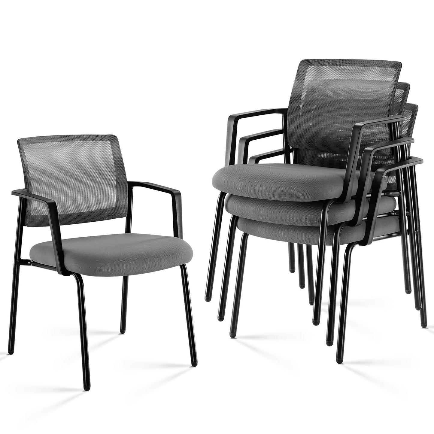 Sweetcrispy Stackable Mesh Guest Visitor Reception Chairs - Ergonomic Lumbar Support for Waiting Conference Meeting Room, Office School Lobby and Church, Space Saving, 4 Pack, Grey