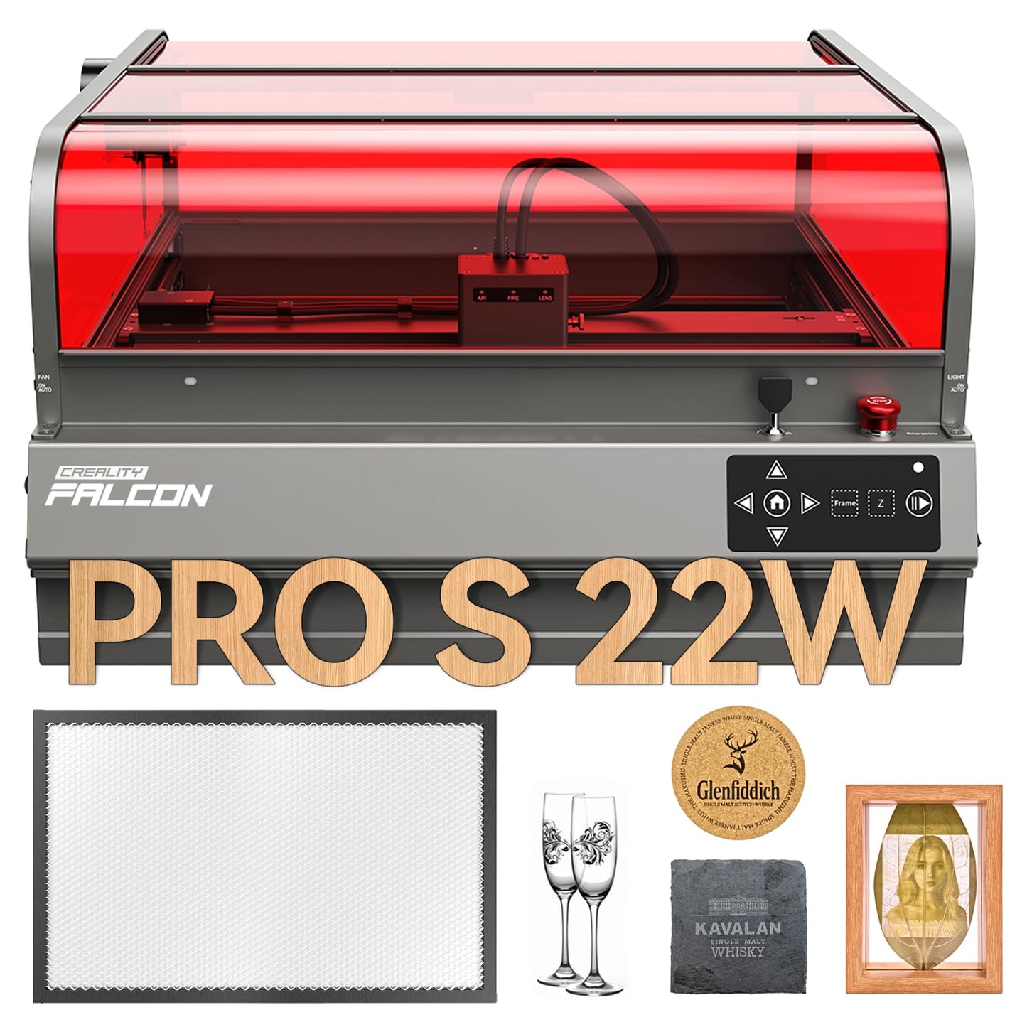 Creality Laser Engraver Falcon2 Pro S 22W, Auto Focus Desktop Diode Laser Cutter and Engraving Machine with Enclosure, Smart Camera, Air Assist for Wood Acrylic Leather Stone Metal