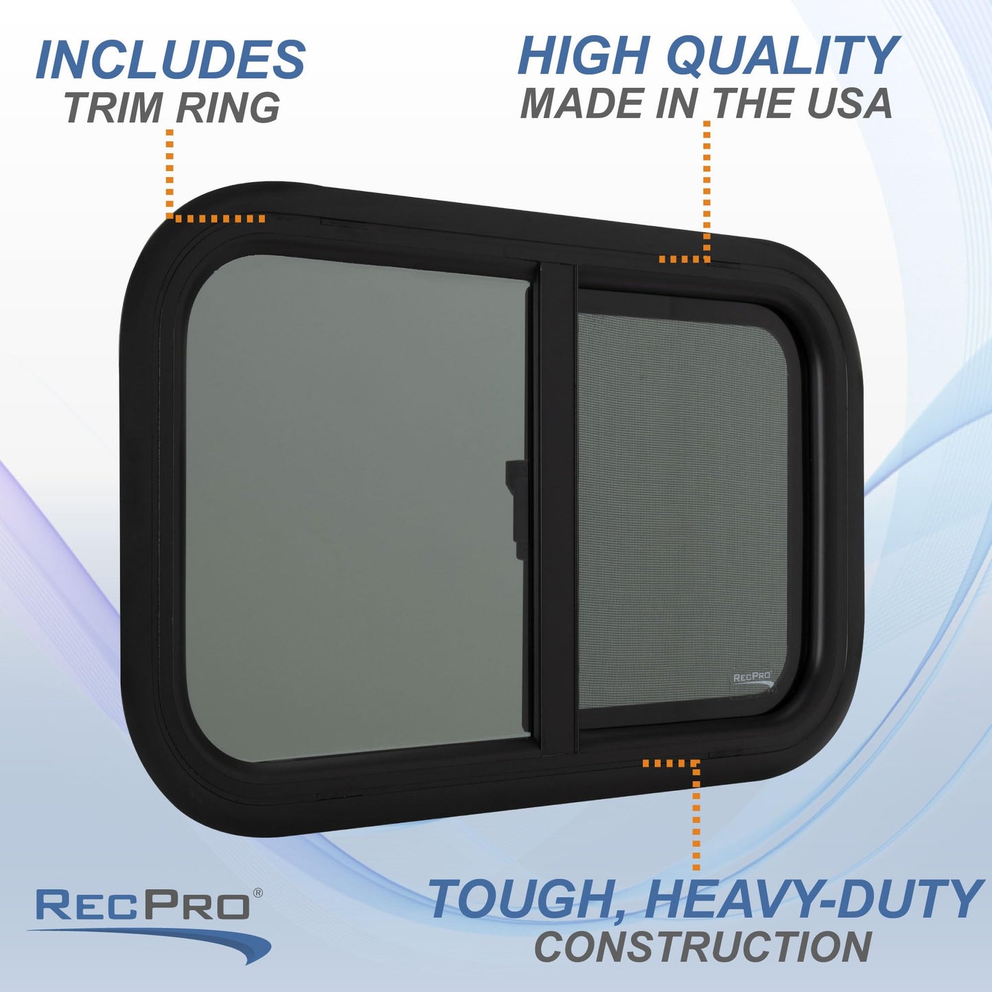 RecPro RV Window Replacement | Teardrop Style | 24inW x 15inH | Horizontal Sliding | Black | Model RP-WIN