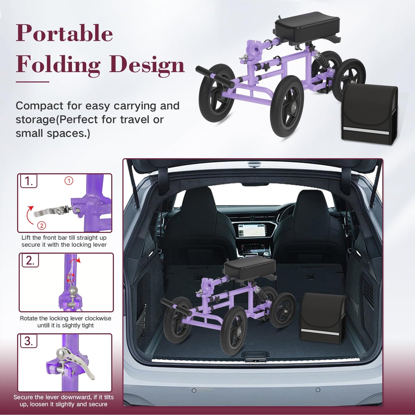 Fvzzin All Terrain Knee Scooter for Adults, Foldable Rolling Knee Scooter with DIY Stickers & Shock Absorber, Steerable Knee Walker for Broken Foot, Ankle Injuries & Surgery, Better Crutch Alternative