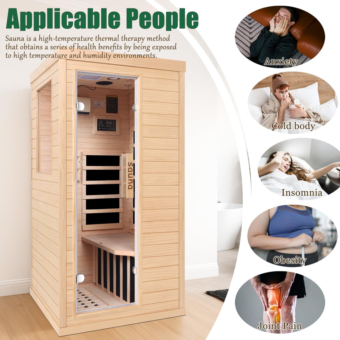 DWKWE Far Infrared Sauna Room for Home Use - 1350W Natural Hemlock Indoor Personal Wooden Personal Dry Sauna with Rapid Heating, Perfect for Athletes, Busy Professionals & Arthritis Sufferers
