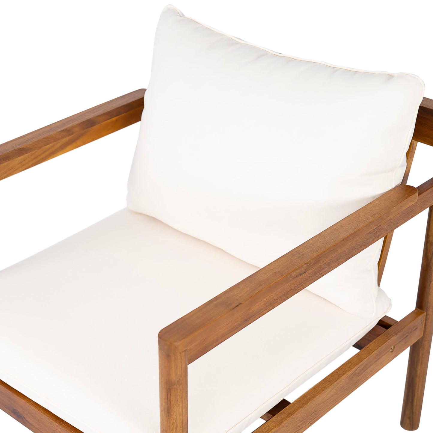 Christopher Knight Home Vorms 5-Piece Acacia Wood Patio Furniture Set with Rope Backrest, Patio Conversation Chat Set for Backyard Balcony, Outdoor 7-Seater Seating Group with Coffee Table, Teak+Cream