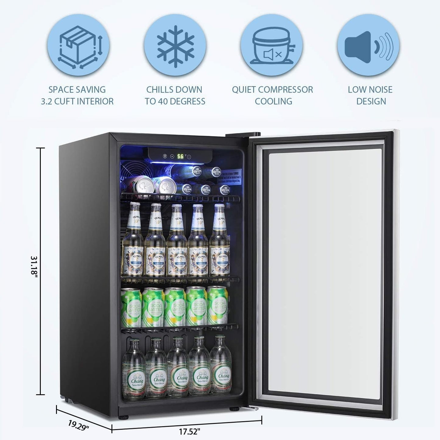 Antarctic Star Beverage Refrigerator Cooler -120 Can Mini Fridge Glass Door for Soda Beer or Wine Constant Glass Door Small Drink Dispenser Clear Front for Home, Office Bar 3.2cu.ft
