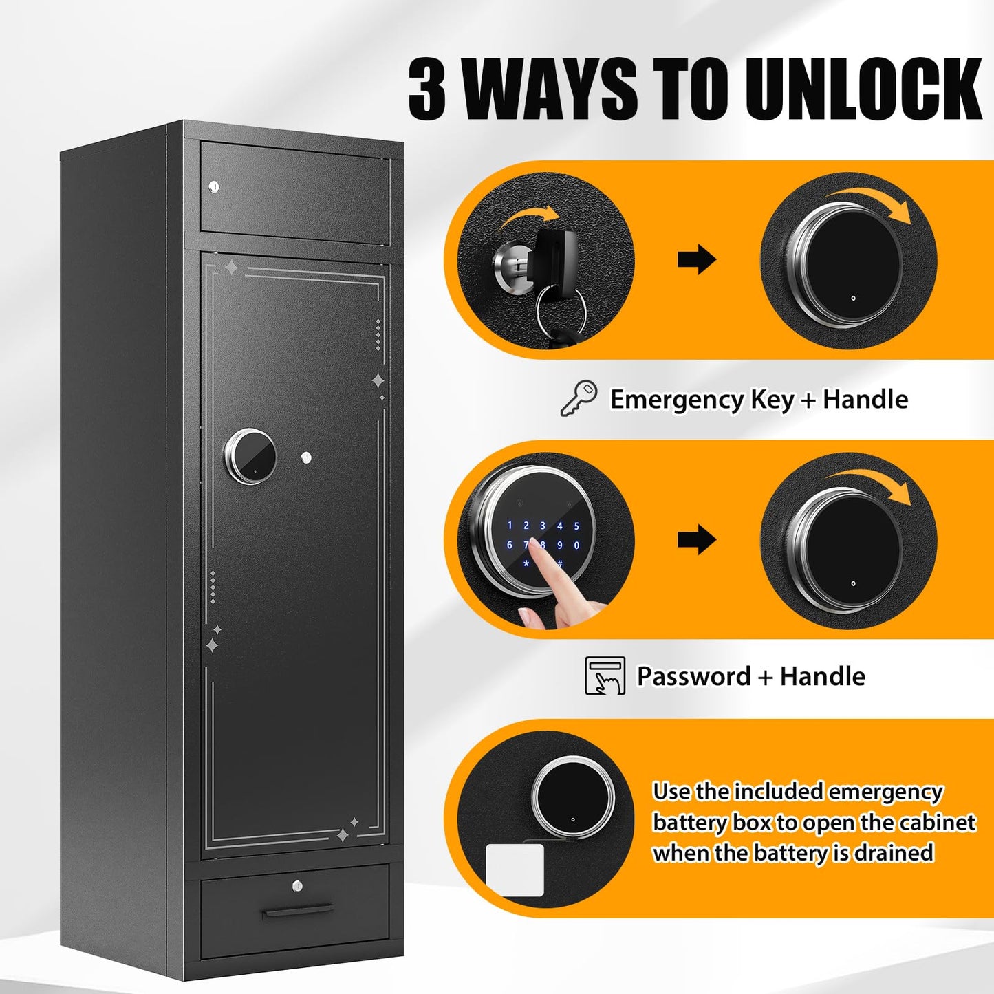 Zevemomo 10-12 Gun Safes, Gun Safe for Rifles and Pistols Safe for Home, Quick & Easy Access Gun Cabinets for Rifle and Handgun with LED Light & Drawer, Electronic Lock