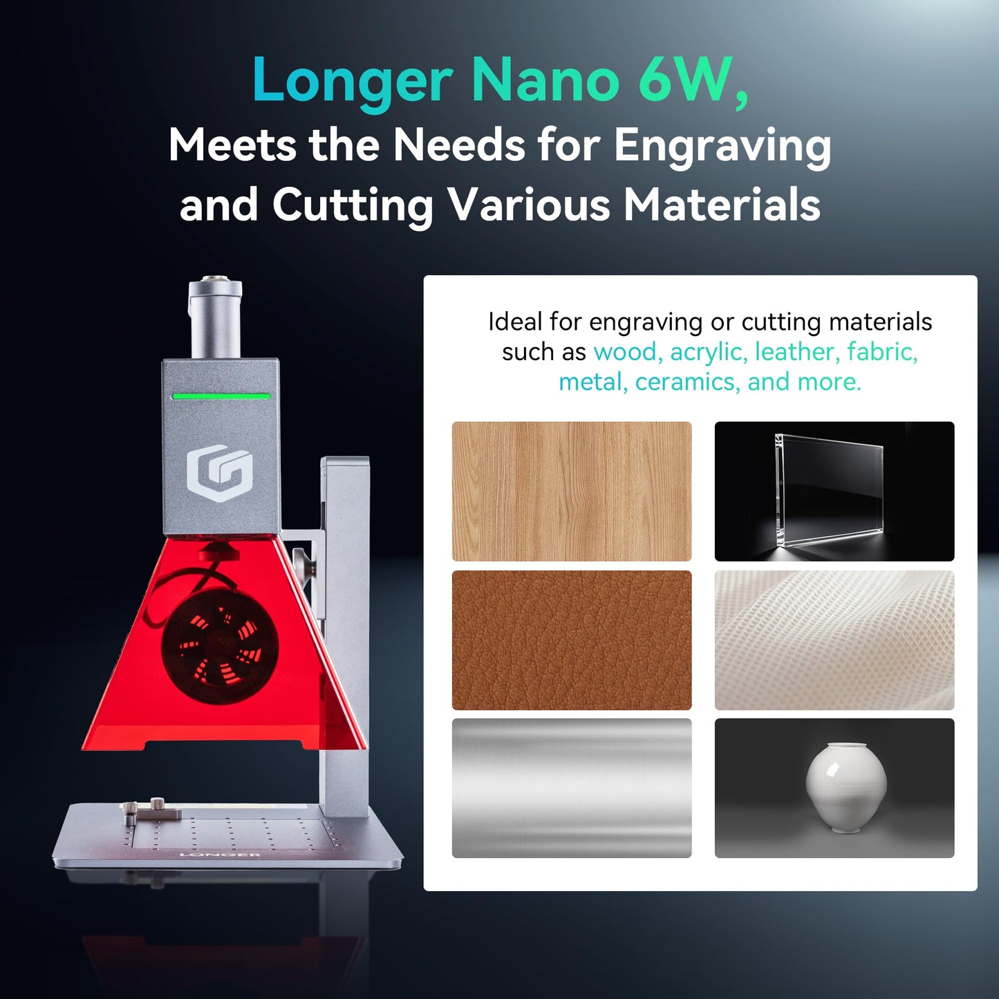 Longer Nano Laser Engraver Machine with 6W Diode, 5000mm/s High Speed & 0.05mm Precision - Portable Handheld Laser Cutter for Wood, Metal, Leather, Jewelry
