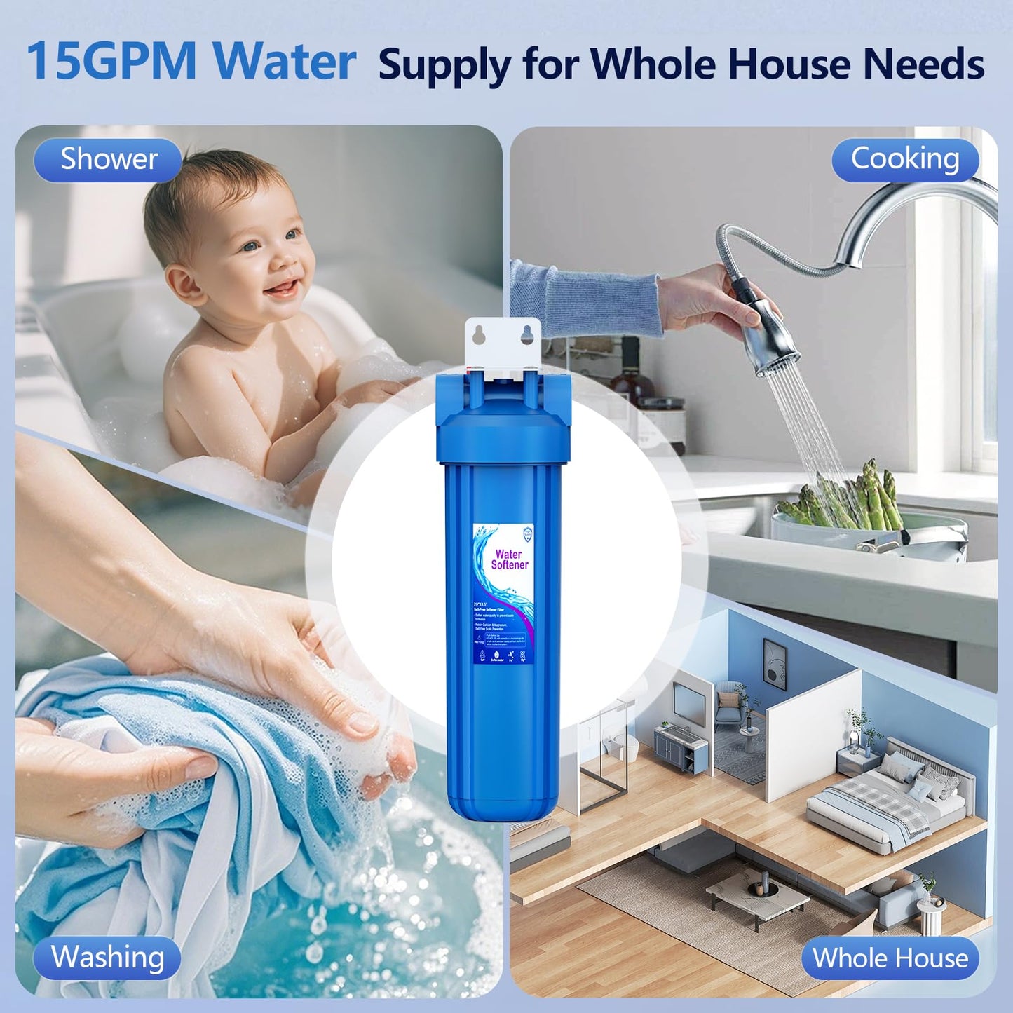 Whole House Salt Free Water Softener, Salt-Free Water Filter System, Salt-Free Water Softener Alternative, Prevent Water Scale Buildup, Without Salt and No Waste Water, 1" FNPT - Protect Appliances