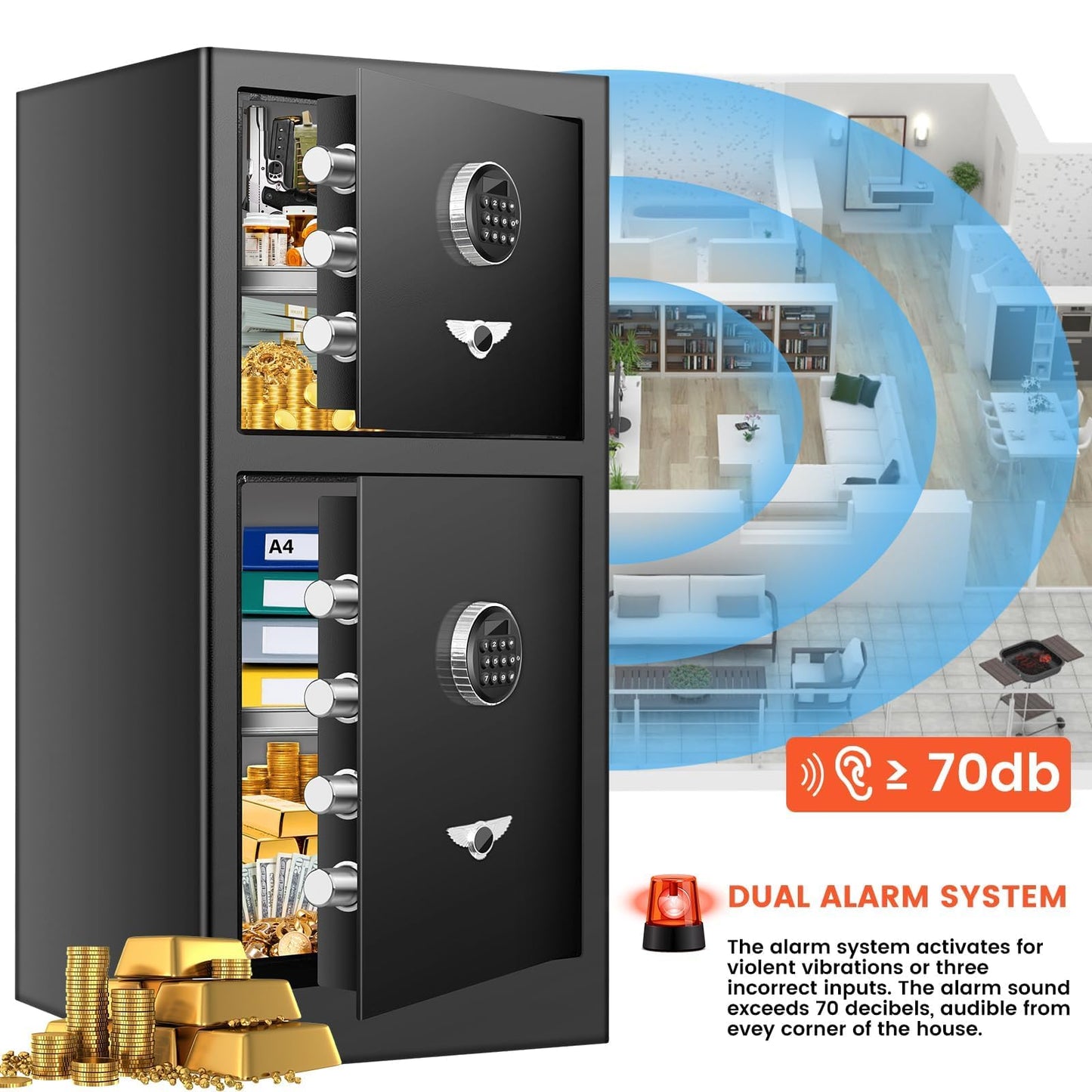 [𝟐𝟎𝟐𝟔 𝐍𝐞𝐰] 9.5 Cu Ft Extra Large Home Safe Fireproof Waterproof with [DOUBLE SAFES], Heavy Duty Digital Security Box with [Hidden Compartment], Fireproof Safe for Home Business Office USE