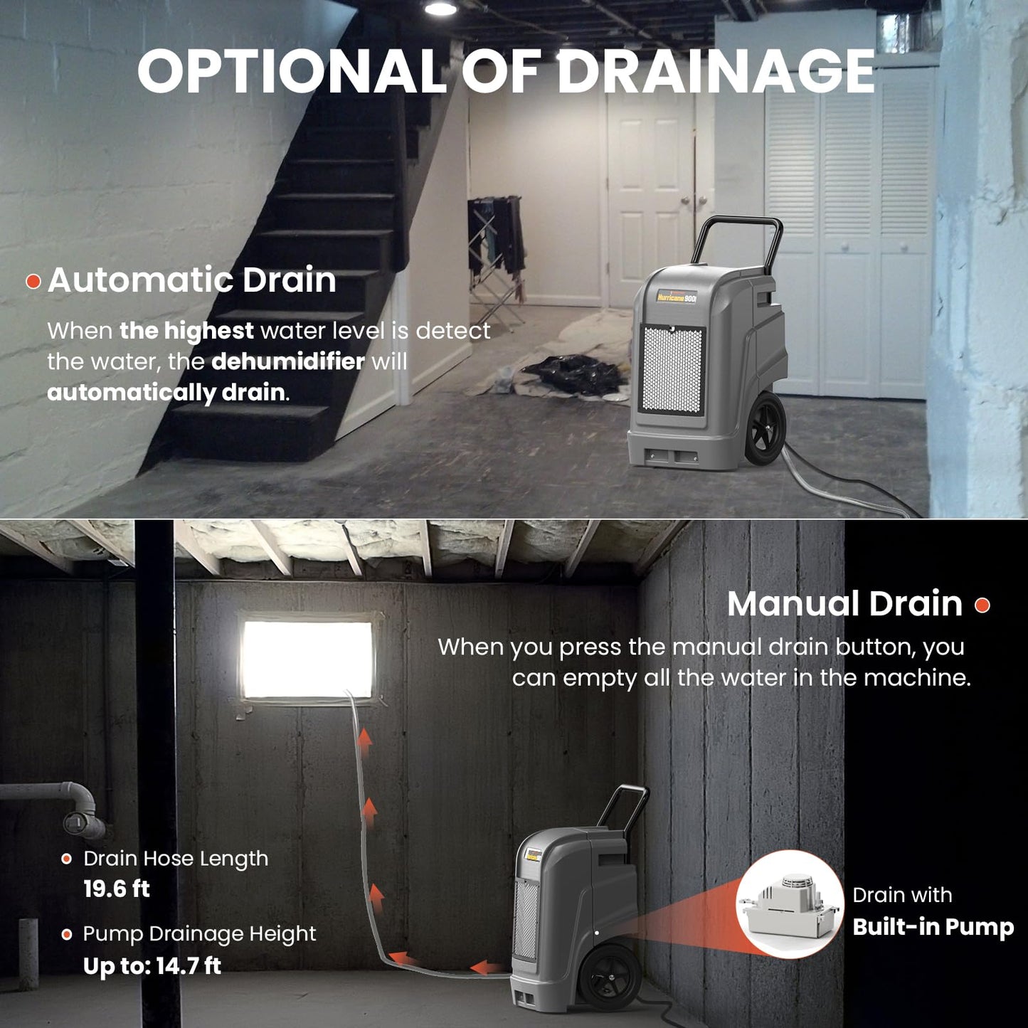 Abestorm 190 PPD Commercial Dehumidifiers with Pump and Drain Hose, Large Spaces Industrial Dehumidifier for Basements, Water Damage Restoration, Portable, Auto Defrosting, 5-year Limited Warranty
