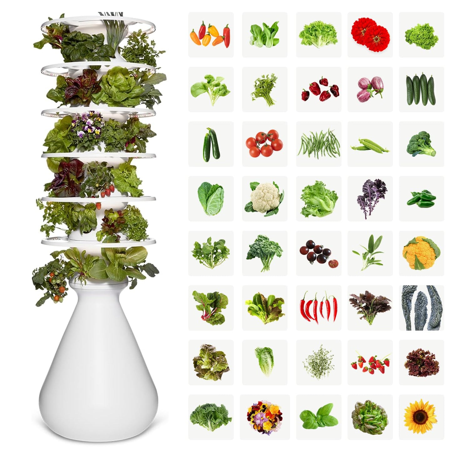 Lettuce Grow Farmstand Large Hydroponic Tower Planters, 6 Ft 7 in Vertical Planter Herb Garden Planter Hydroponics Growing System with Glow Rings Plus 36 Seedling Credits