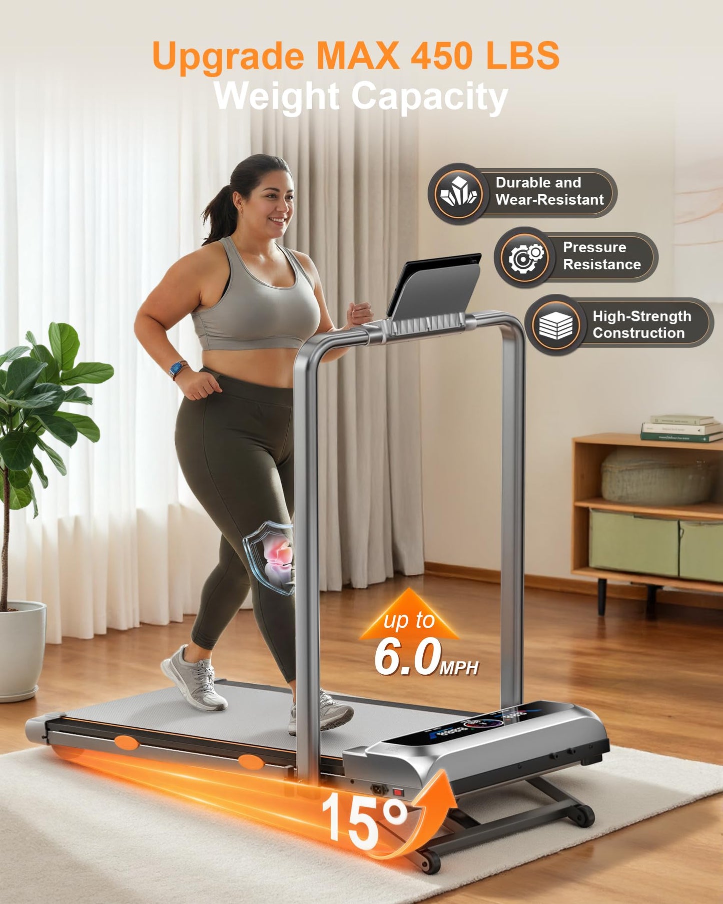 Walking Pad with 15% 12-Level Auto Incline & Handle Bar, 450 lbs Capacity UI Screen, Rayspace 3.5HP Quiet Under Desk Treadmill, Speaker, APP & Remote Control, Treadmills for Home Hiking