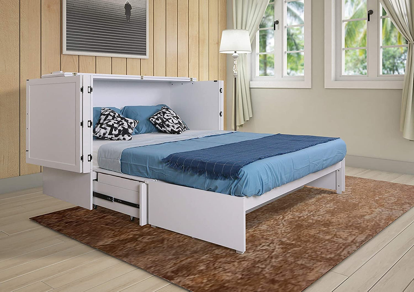 Mega Solutions Emurphybed Daily Delight Murphy Cabinet Chest Bed with Charging Station 6 Inch, (Queen, White)