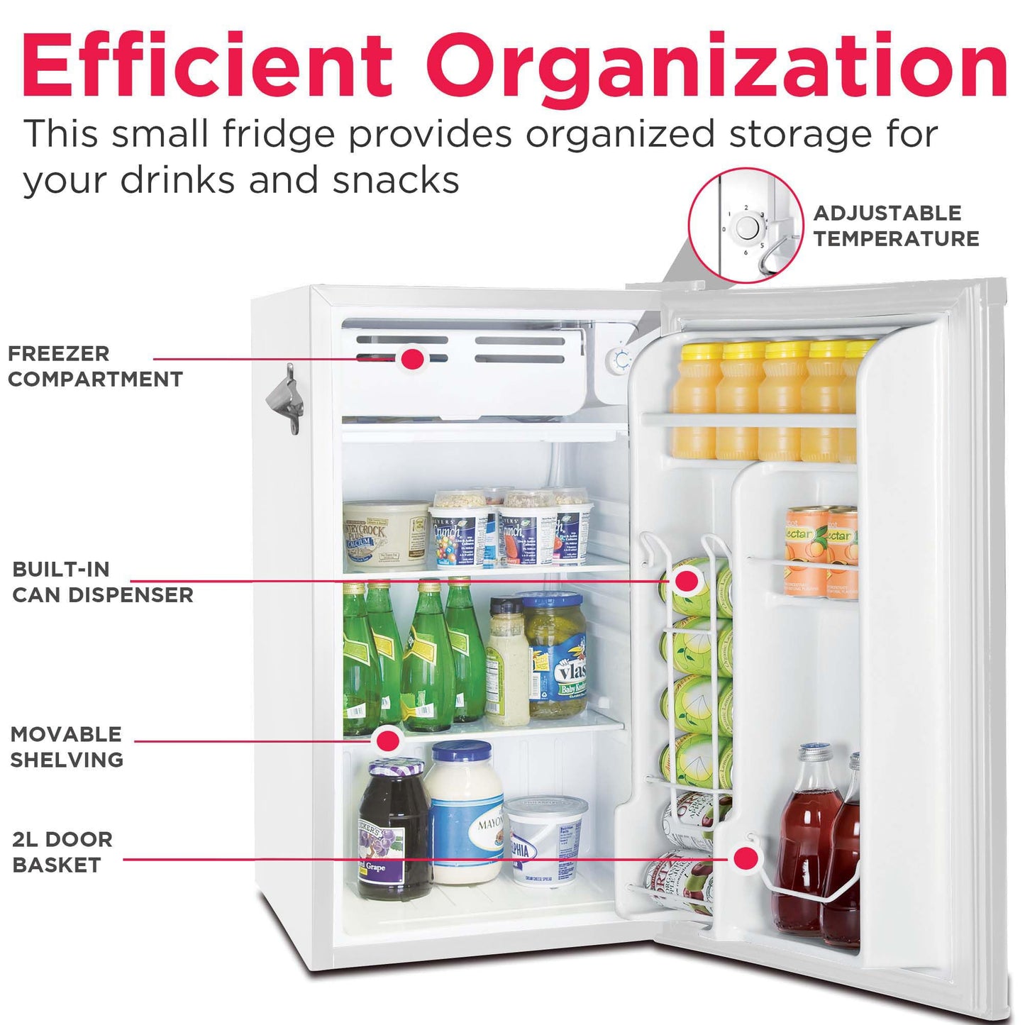 Frigidaire Retro Compact Fridge with Chiller, 3.2 cu ft Countertop Fridge with Built-In Bottle Opener, Compact Refrigerator for Office, Bedroom, Dorm Room or Cabin - 18.7"D x 19.01"W x 33.27"H (White)