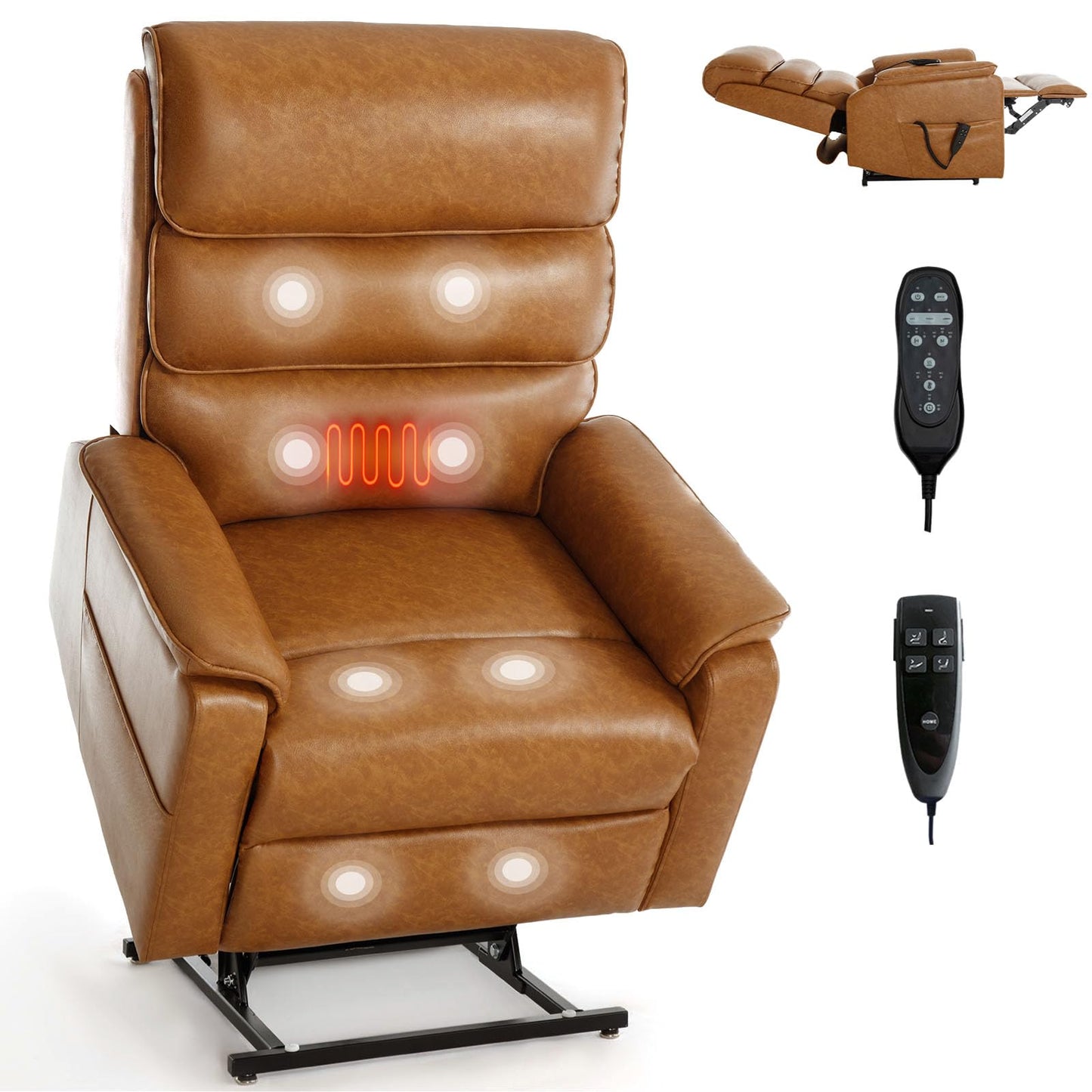 RHHVVR Oversized Power Lift Recliner Chair for Elderly, 180° Flat Lay Zero Gravity Electric Sofa with 8-Point Massage and Lumbar Heat, Breathable Leatheraire, Adjustable Footrest