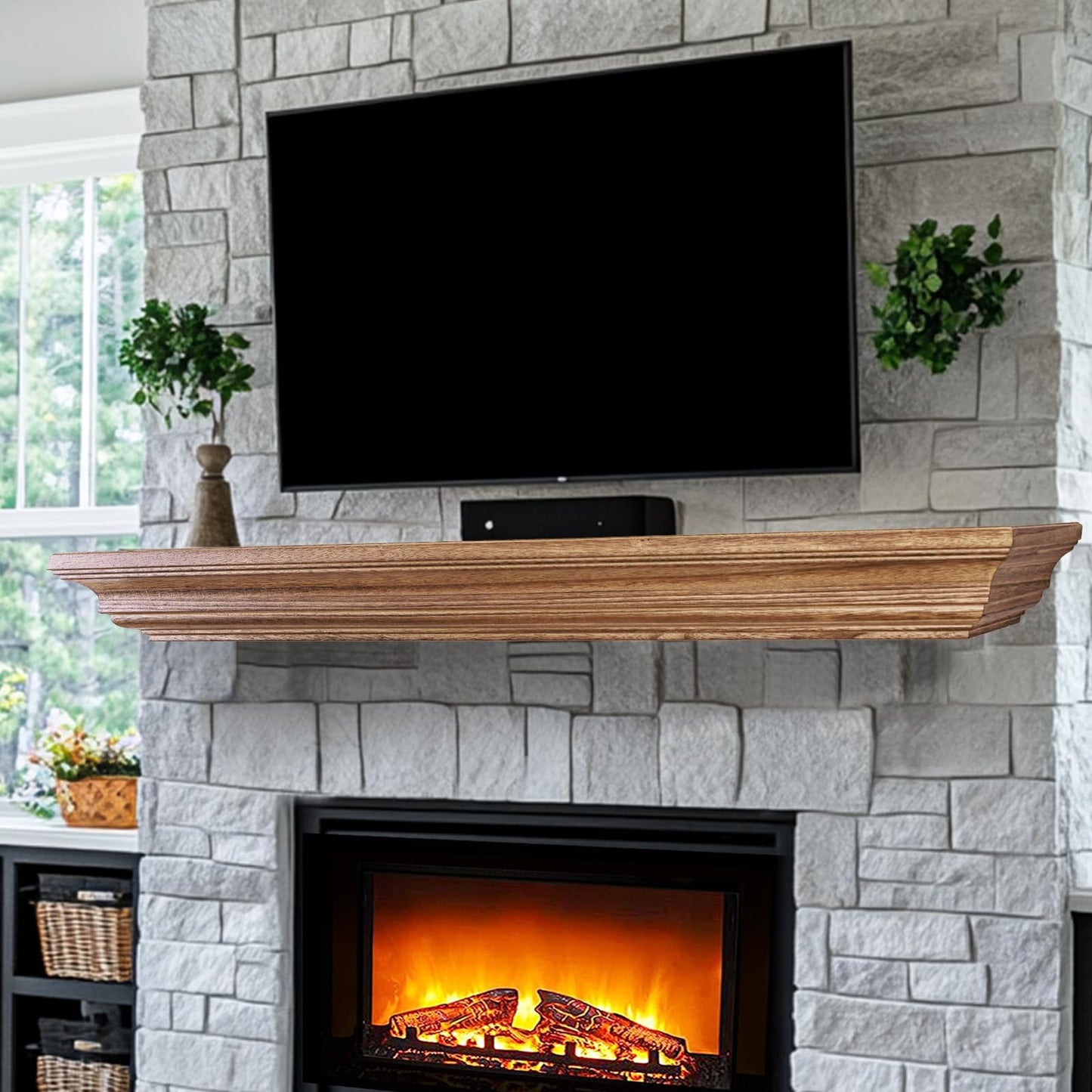 LXWZHK Rustic Fireplace Mantel Shelf, 72" Wooden Floating Shelf for Over Fireplace, Wall Mounted Fire Place Mantel, Farmhouse Hanging Floating Shelves, Oak Color