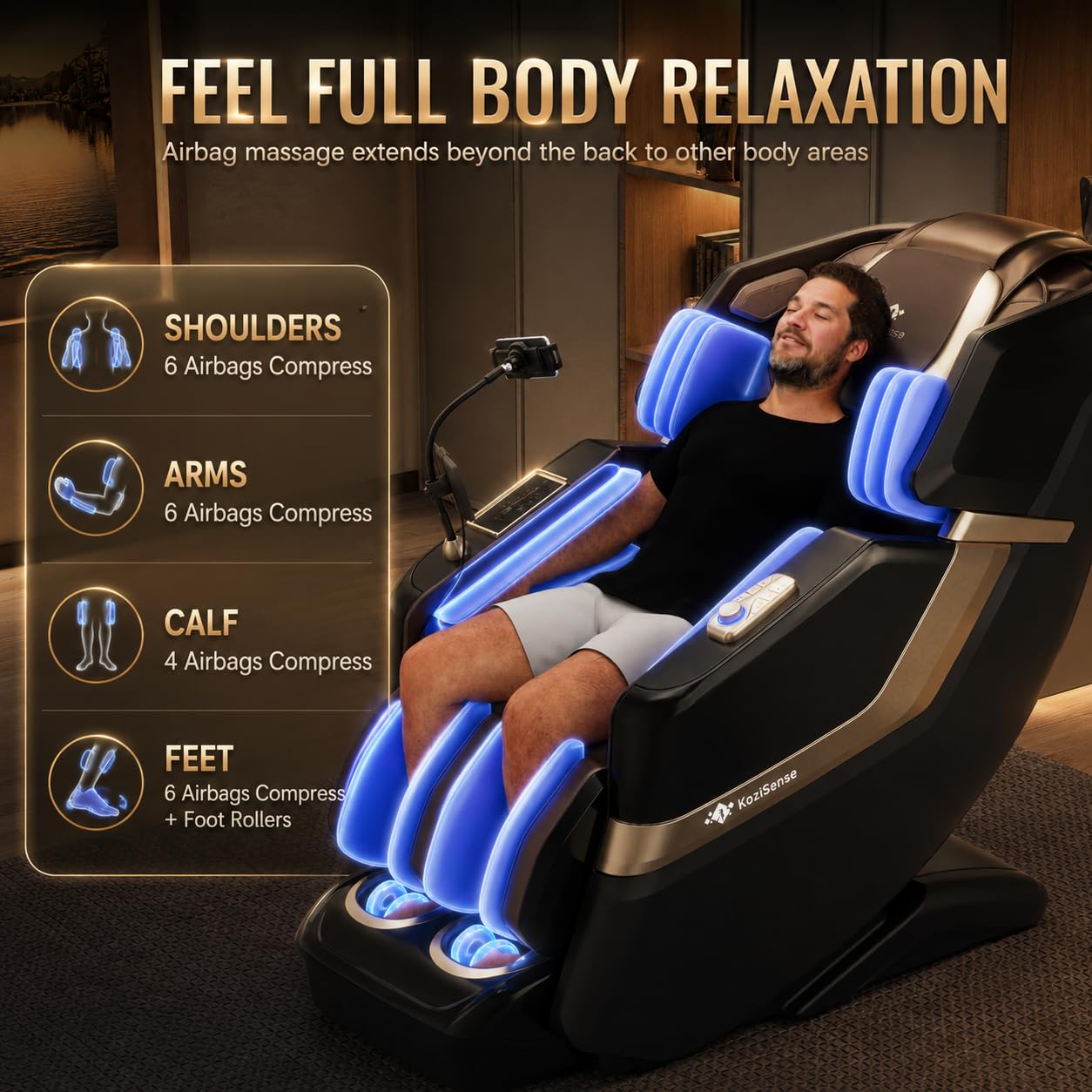 KoziSense KZ-313 2026 Heated Jade Roller Massage Chair Full Body, Deep Zero Gravity SL-Track with Heat, 12 Auto Modes, 6 Custom Programs, Backlit Touch Screen, Voice Control, Wireless Charger