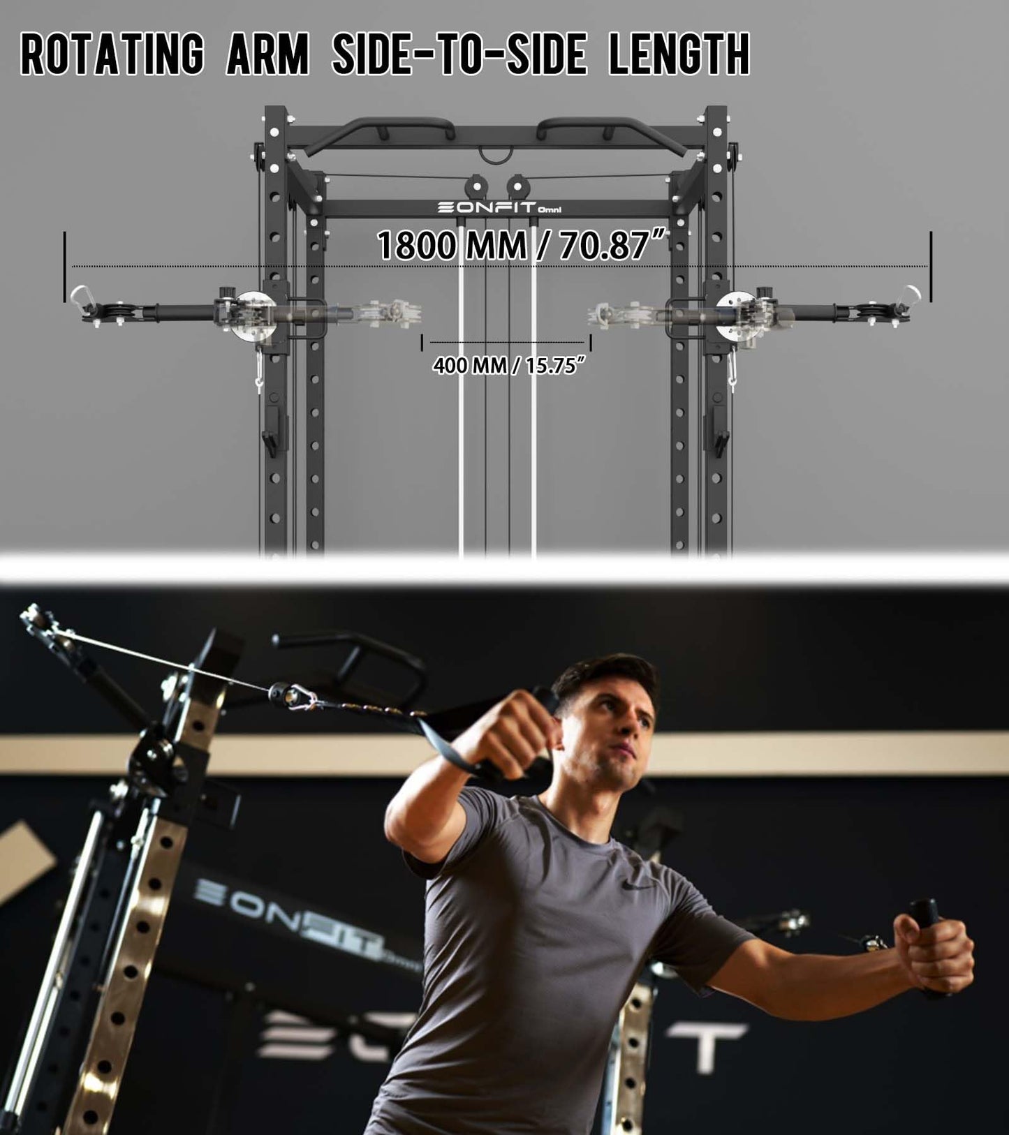 Eonfit E2 Power Cage - Multi-Functional Power Rack for Home Gym. 1500lb Squat Rack for Home Gym. Pulley System for Cable Crossover & LAT Pulldown (Black, PRO)