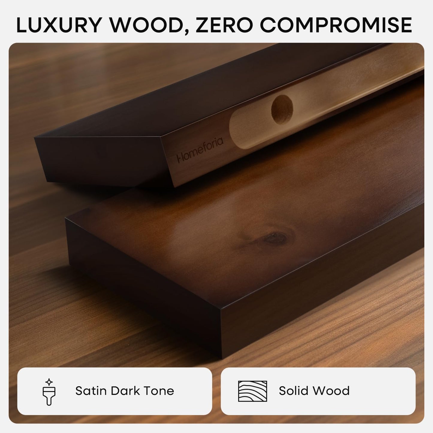 Homeforia Walnut 60 inch Floating Shelf, High End Solid Real Wood 60inch Long Floating Shelf for Wall, Dark Brown Wooden 60in Large Floating Shelves, Heavy Duty Bracket, 60 X 6.5 X 1.75 inch, Set of 2