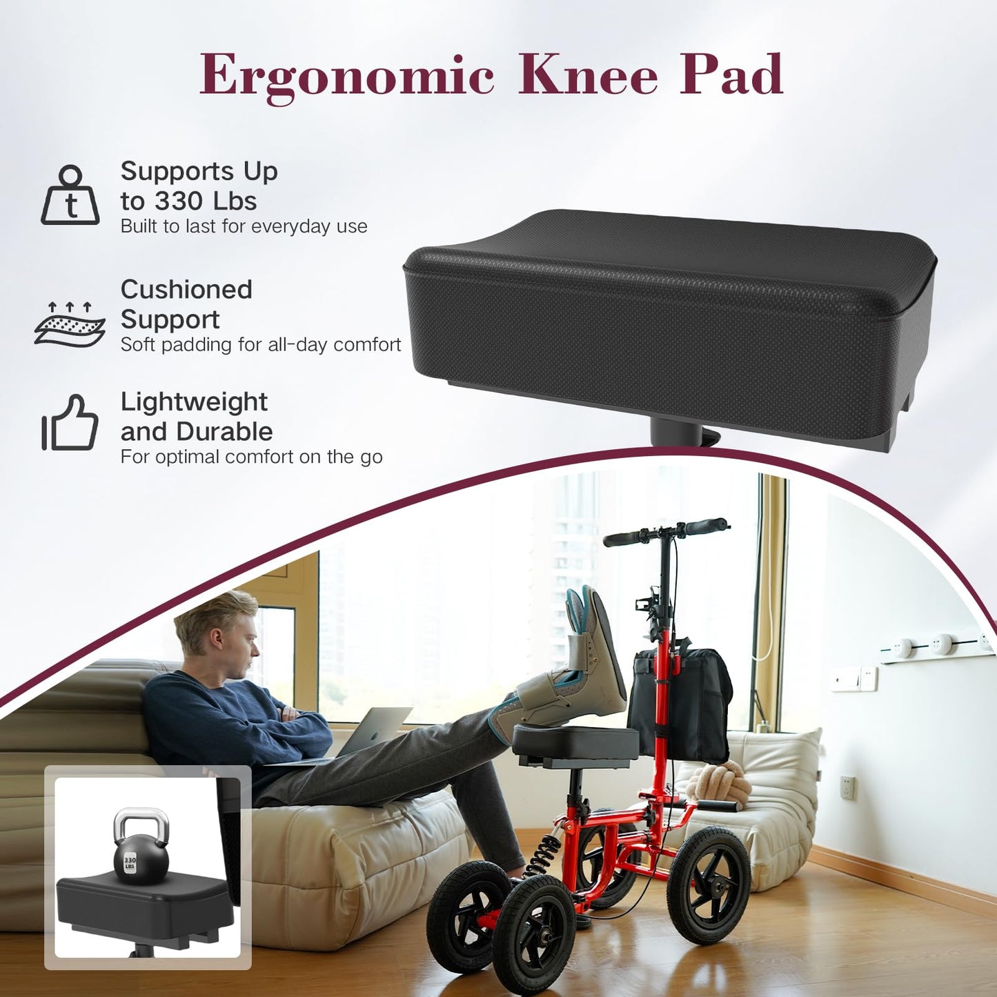 Fvzzin All Terrain Knee Scooter for Adults, Foldable Rolling Knee Scooter with DIY Stickers & Shock Absorber, Steerable Knee Walker for Broken Foot, Ankle Injuries & Surgery, Better Crutch Alternative