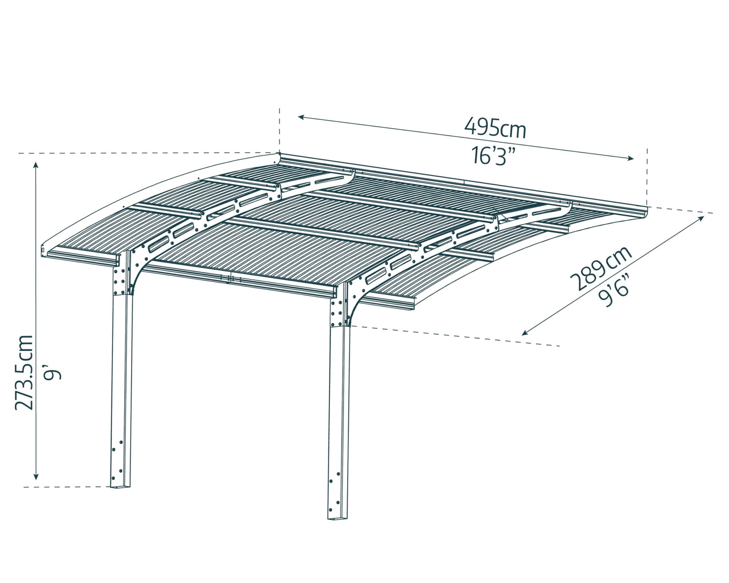 Palram - Canopia Arizona 10 Ft. x 16 Ft. x 9 Ft. Wing Single Carport Aluminum Metal Frame and Polycarbonate Panels Car Port for Outdoor Driveway Car, Truck, RV, Trailer, Boat Storage (Wave Gray)