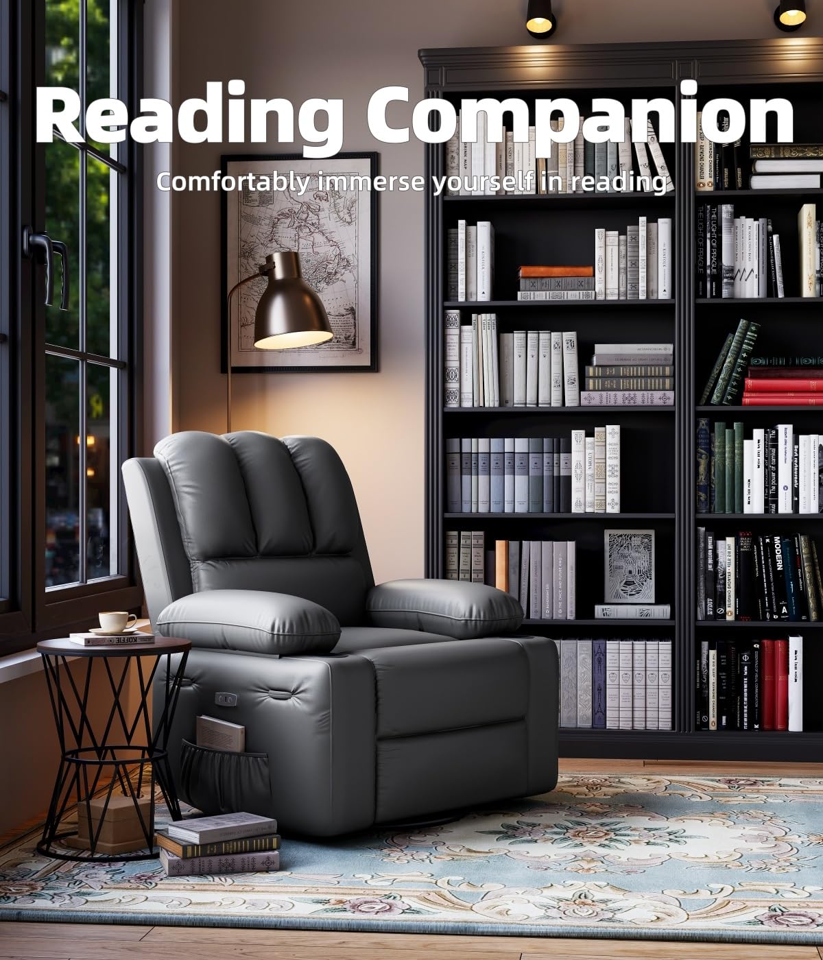 KYBOLT Power Recliner Chair for Adults with Massage and Heat, Swivel Oversized Leather Recliner Chair with USB Ports & Side Pockets for Living Room (22" Medium-Seat Width,Gray)