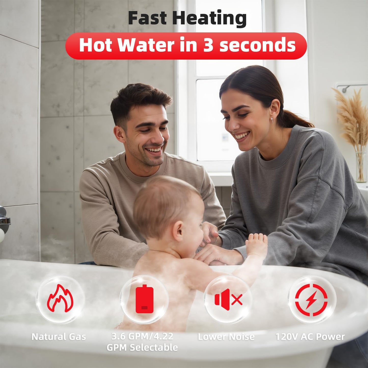 GASLAND Compact Natural Gas Tankless Water Heater Indoor, Up to 4.22 GPM 102,000 BTU Instant On-Demand Water Heater, Extremely Compact, Ultra Quiet, More Stable Temp for Residential Use, CG422NG