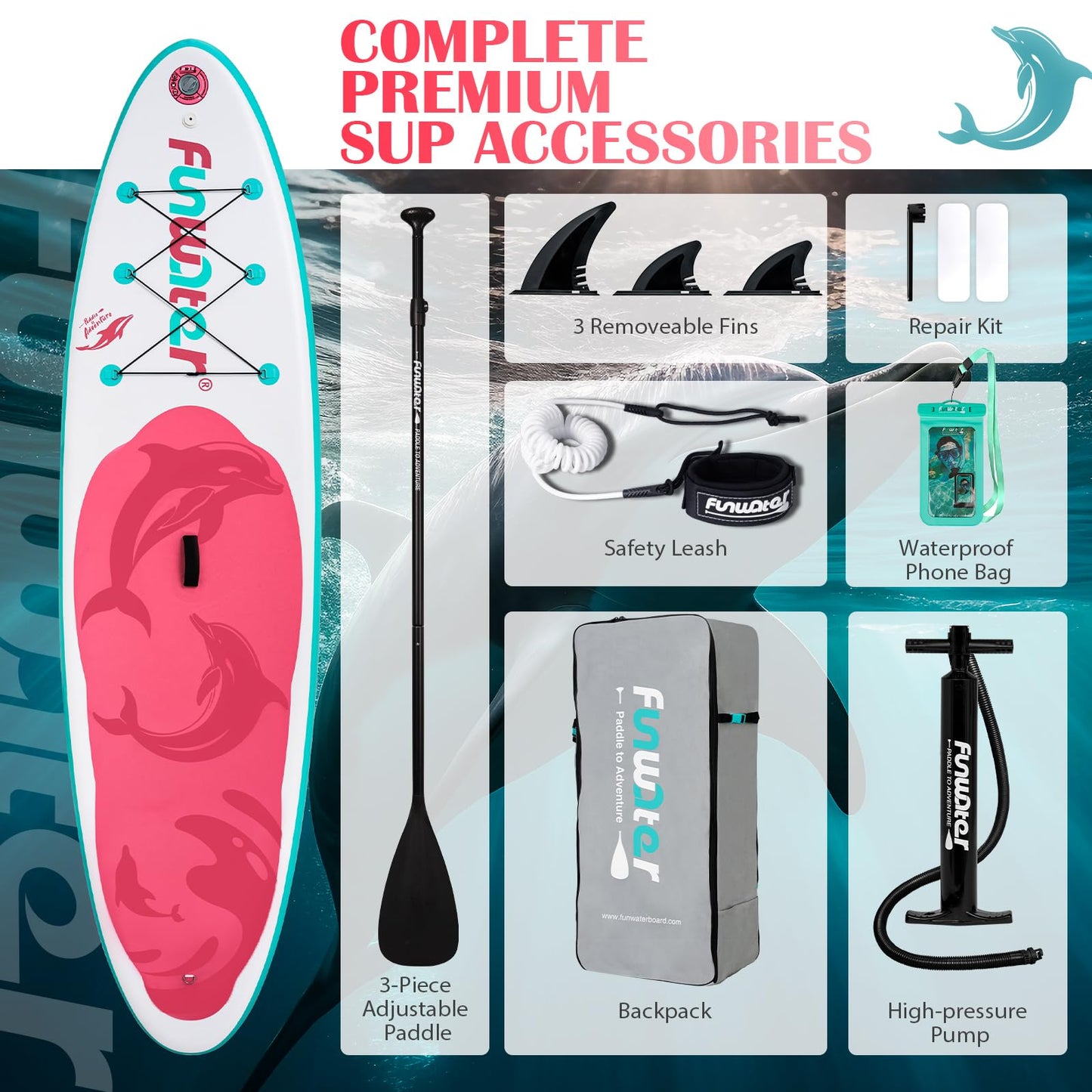 FunWater Inflatable Stand Up Paddle Board 10'6"/11"/11'6" Paddle Board for Adults & Youth, Paddleboards Inflatable with Premium SUP Accessories, Wide Stable, Non-Slip Comfort Deck (White & Pink)
