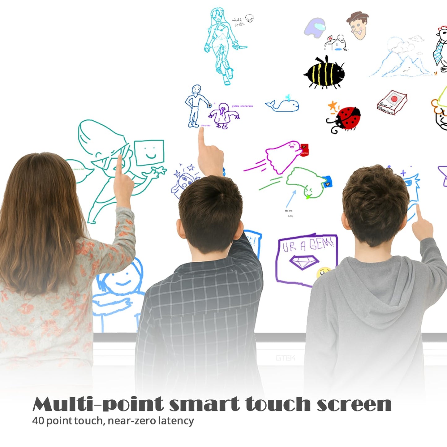 GTek 65" Smart Board, 4K Interactive Whiteboard, Touch Screen Digital Electronic Whiteboard with Android 13 8+128GB OS, Dual OPS Slot, Long-Life Design for Classroom, Office, Business and Home