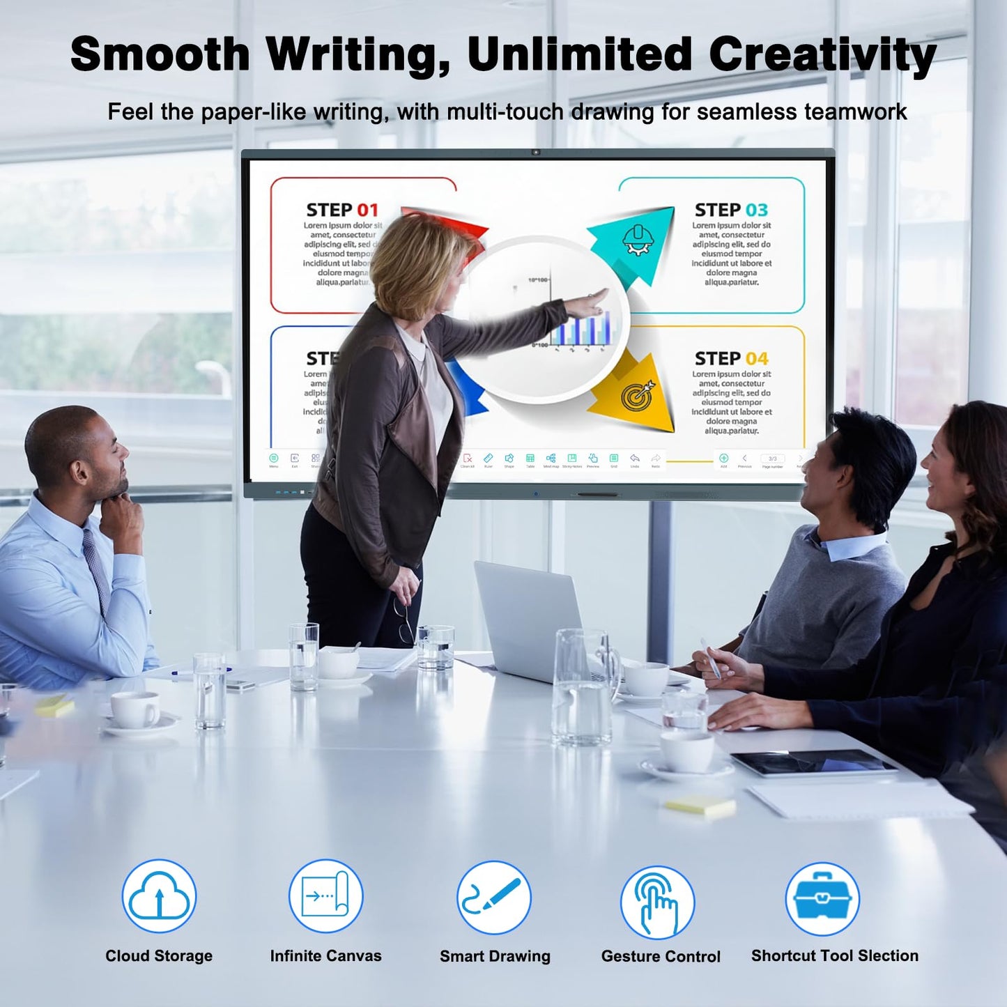 LINGHUFOX 86" Smart Board, 4K UHD Interactive Whiteboard with Windows 11 Pro 13th 16+512G & Android 13, Built-in AI Camera and 8 Mics, All-in-One Computer Touchscreen Display for Office Classroom