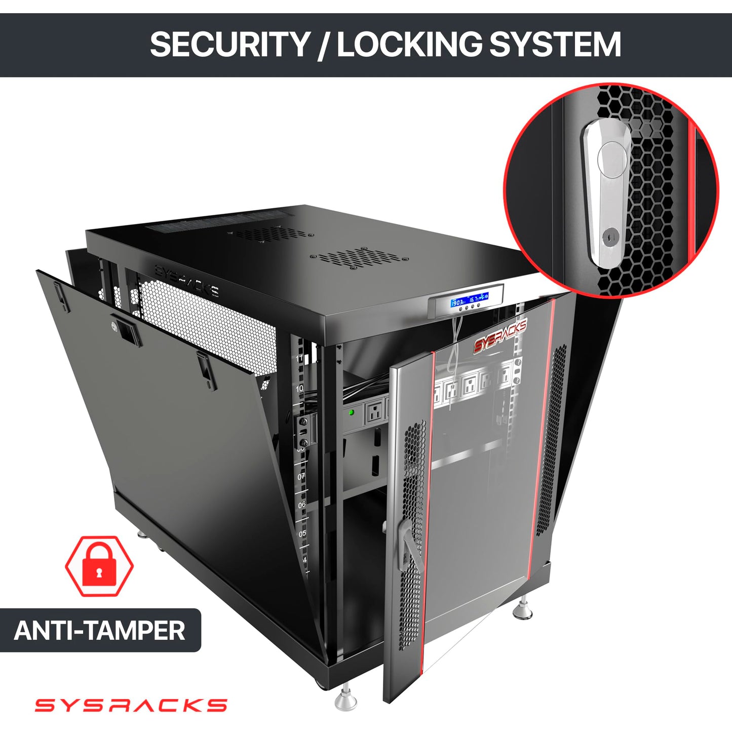 Sysracks 22U Premium Rack Mount Server 35" Depth Deep Network Cabinet, Server Rack with Fan, Removable Side Panels, Locking Glass Door Computer Cabinet Enclosure Network Rack Case PR 22.900
