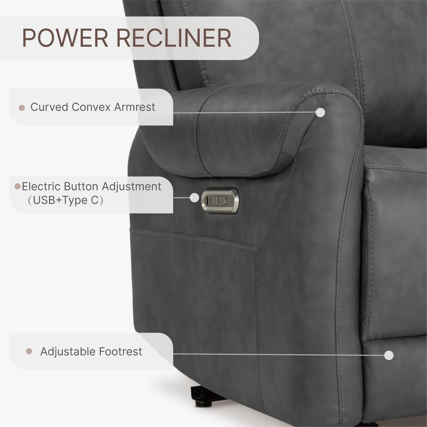 KISLOT Leather Recliner Chair Set of 2, Wall Hugger RV Recliners with USB Charging Ports Electric Power Reclining Sofa for Living Room Home Theater Seating Bedroom