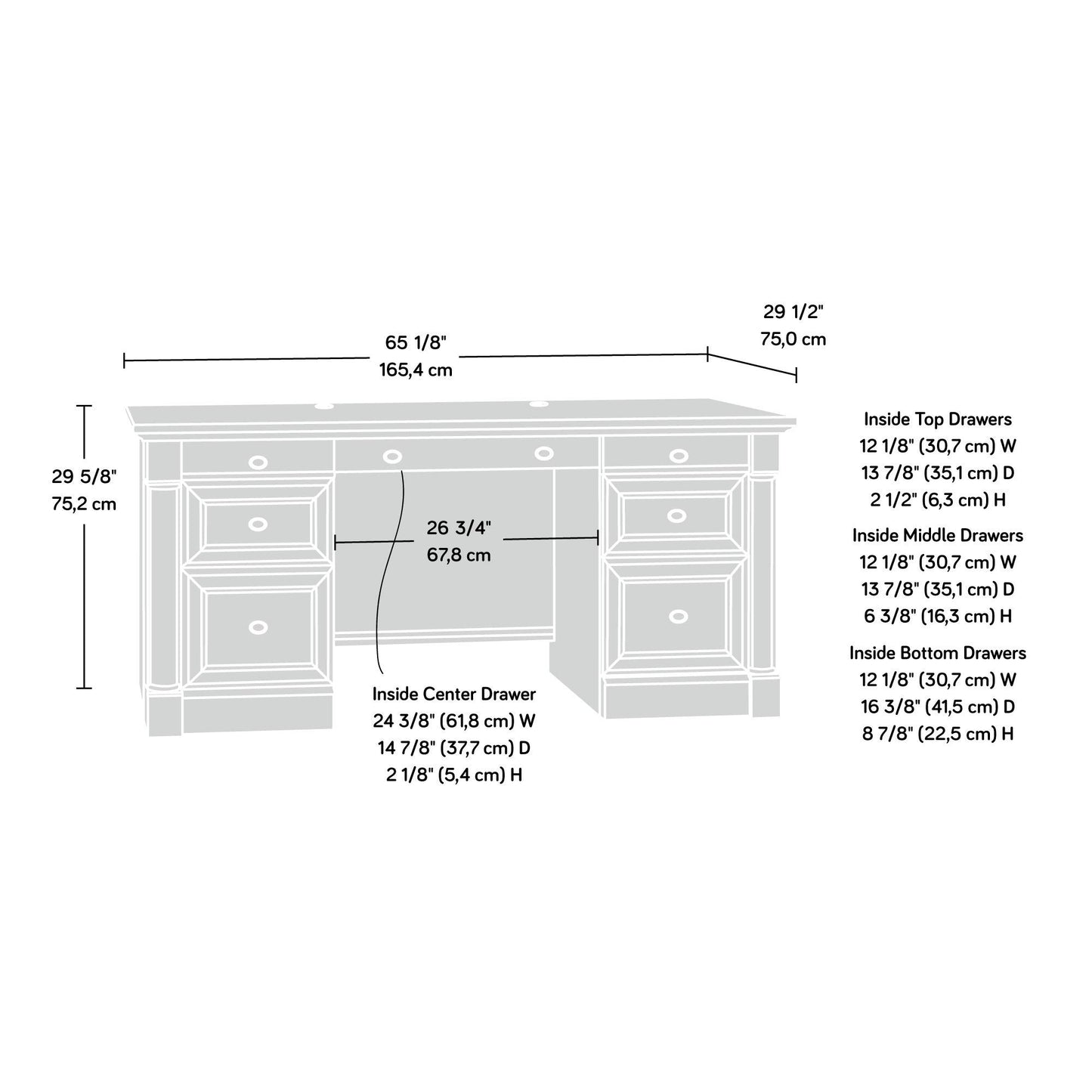 Sauder Palladia Office Desk with Drawers, Executive Desk with File Cabinet Storage, Cable Management, Keyboard Tray, in Select Cherry Finish