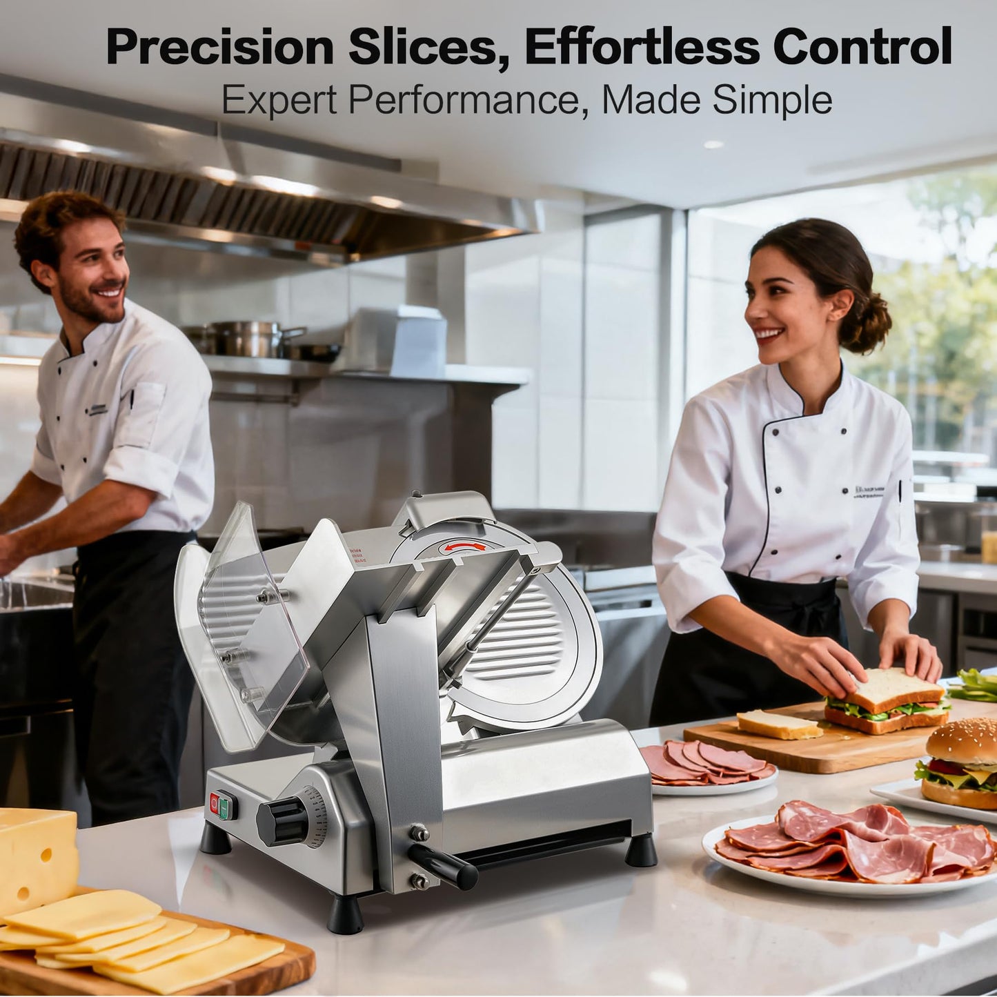 Zomagas 12-inch Commercial Meat Slicer, 270W Powerful Food Slicer, 0-18mm Thickness Adjustment, Built-in Sharpener, Suitable for Slicing Meat, Cheese, Vegetables, and More