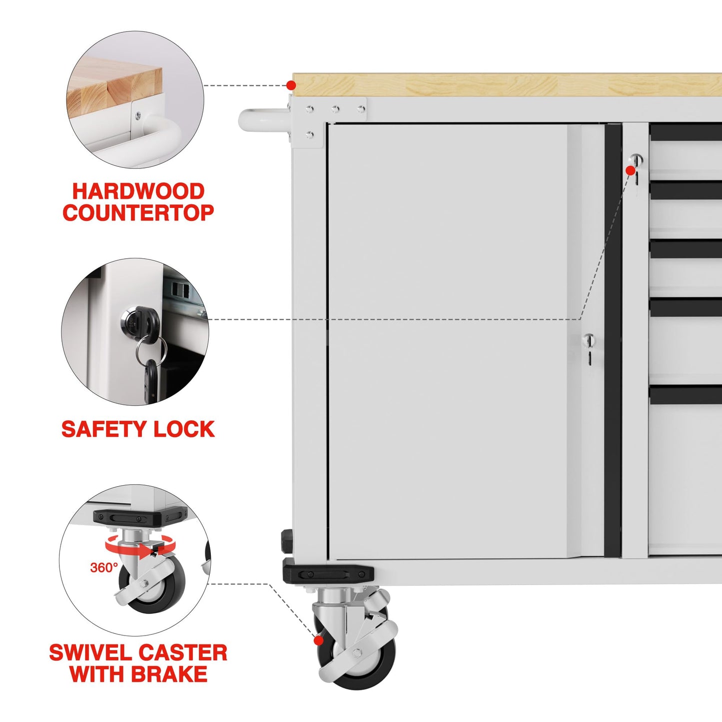 WORKPRO 52" x 20" 5-Drawer & 1-Door Rolling Tool Chest, Heavy Duty Tool Chest with Wheels, Power Strip, Locking System, Rolling Cabinet for Garage, Home & Kitchen, 1000 lbs Capacity