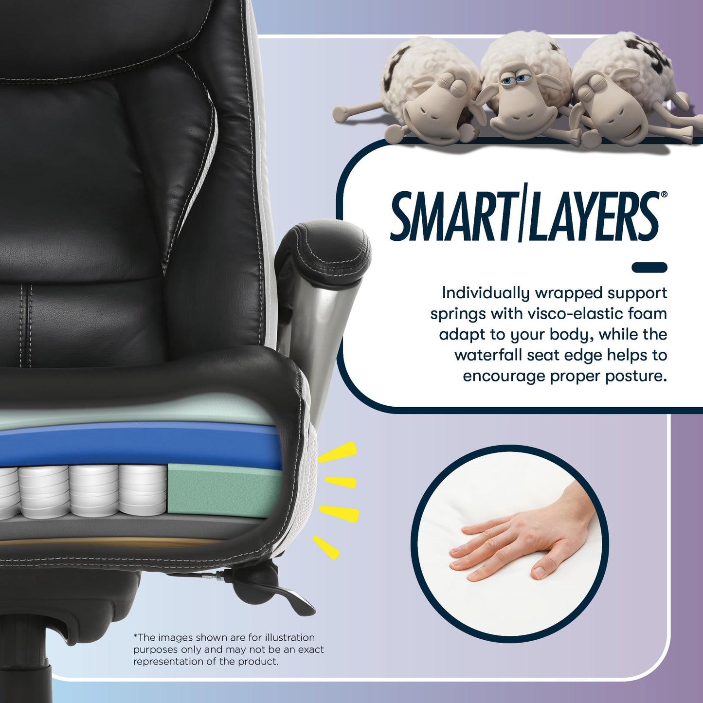 Serta® Lautner Executive Home Office Desk Chair, Ergonomic High-Back with Adjustable Lumbar and Body Pillows, SmartLayers™ and ComfortCoils® Technology, Mesh and Bonded Leather, Black and White