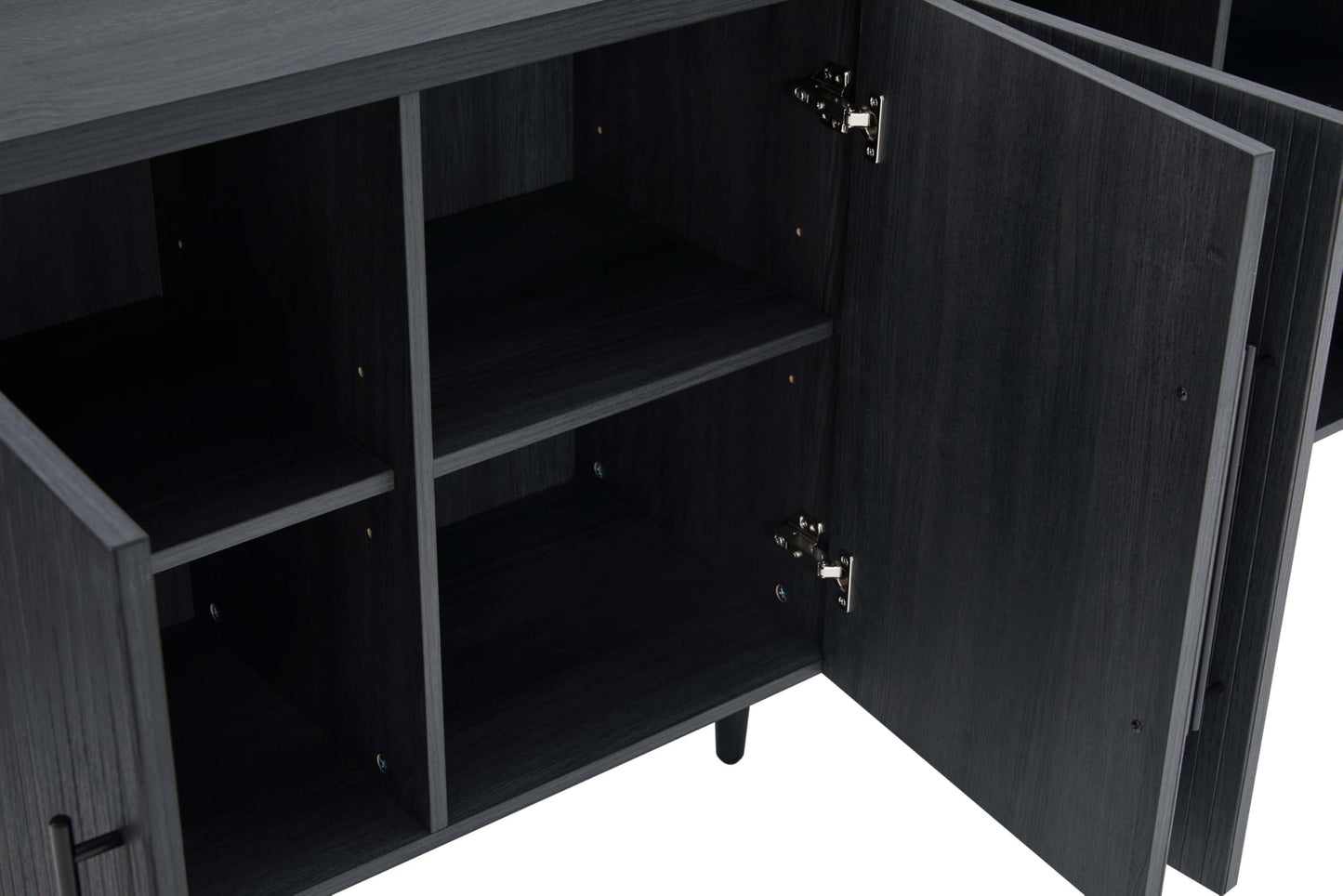 Manhattan Comfort Jodie 64" Sideboard Cabinet with Storage, Ribbed Soft-Close Doors & 8 Adjustable Cubby Shelves, Mid Century Modern Buffet Table for Entryway, Living Room or Office, Charcoal Grey
