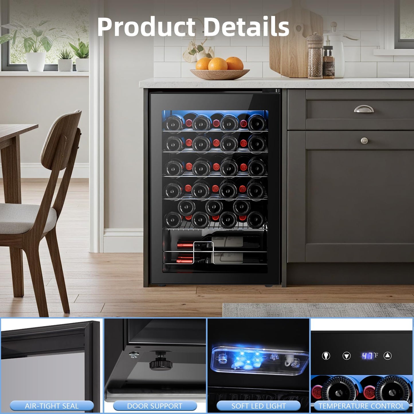 Antarctic Star Wine Fridge, Freestanding Wine Cooler Refrigerator with Adjust Temperature（32°F- 61°F）, 4.5 Cu.Ft Mini Fridge for home/bar/office, Black