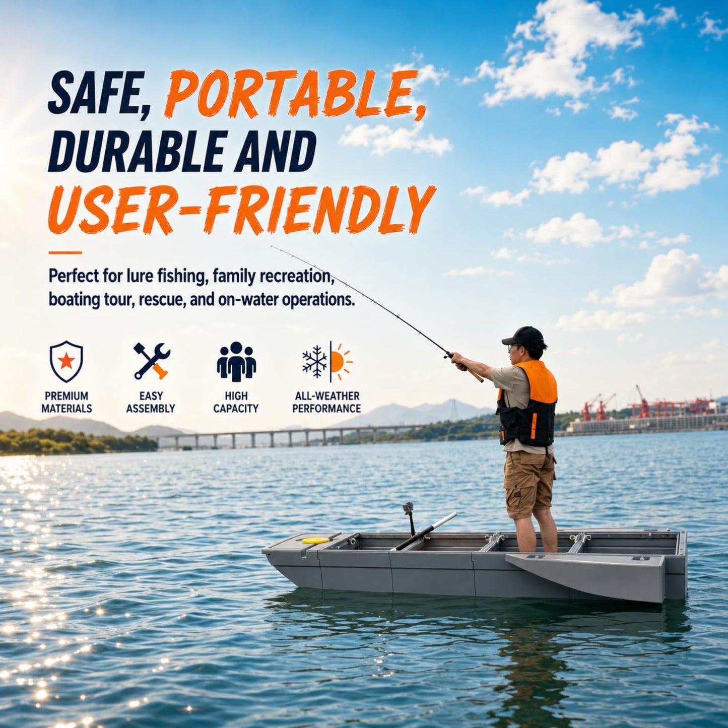 Artigree Fishing Boat, Folding Pontoon Boat, Fits in Car Trunk - Portable Modular Kayak, Seats 2-4, Motor-Ready, Sturdier Than Inflatable Boats - Ideal for Lure Fishing, Paddling Trip (Air, Gray)