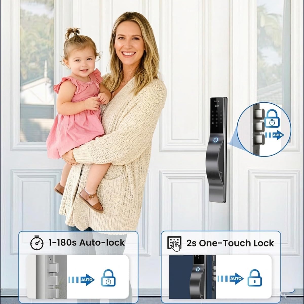 Smart Door Lock with Camera: 3D Face Recognition, Keyless Door Lock with Biometric Fingerprint, Passcode, IC Card, Mechanical Key, Doorbell, Video Intercom, WiShome App, Auto-Lock, Front Door Lock