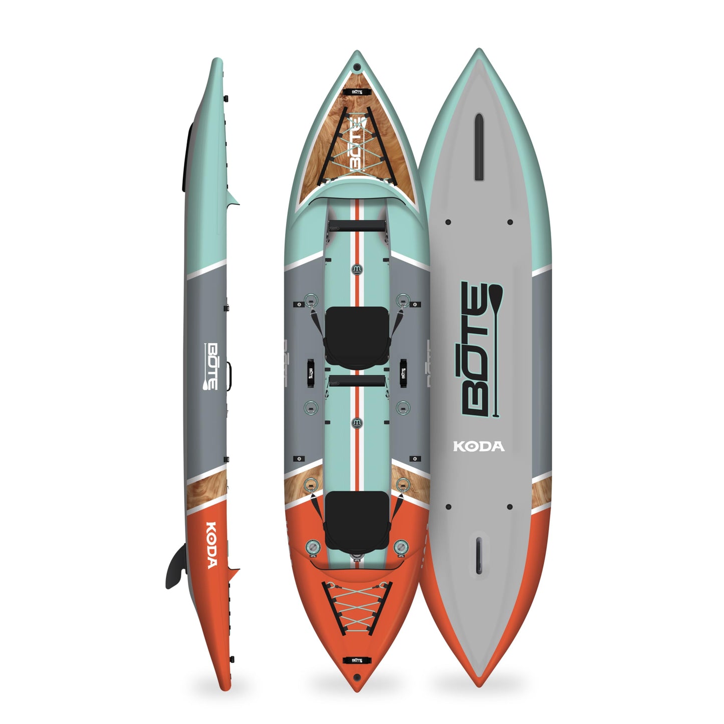 BOTE Koda Aero Inflatable 14' Foot Kayak Packable for Tandem Riders Adults Kids Family Friendly Blow Up Fishing MAGNEPod Compatible, Multiple Colors