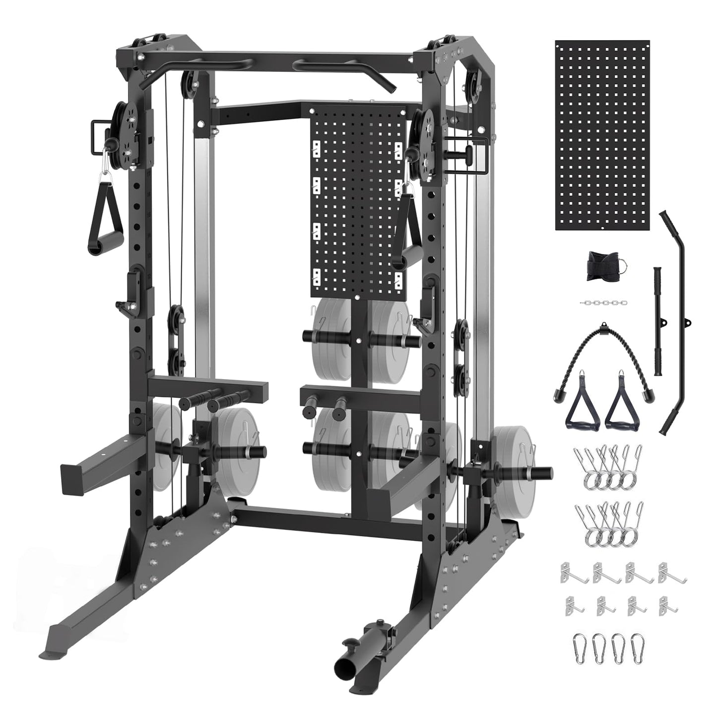 GarveeLife Power Cage, 2000 LB Squat Rack with Dual Pulley Cable Crossover, Multi-Function Home Gym Power Rack with Attachments, Full Body Strength Training Equipment for Home