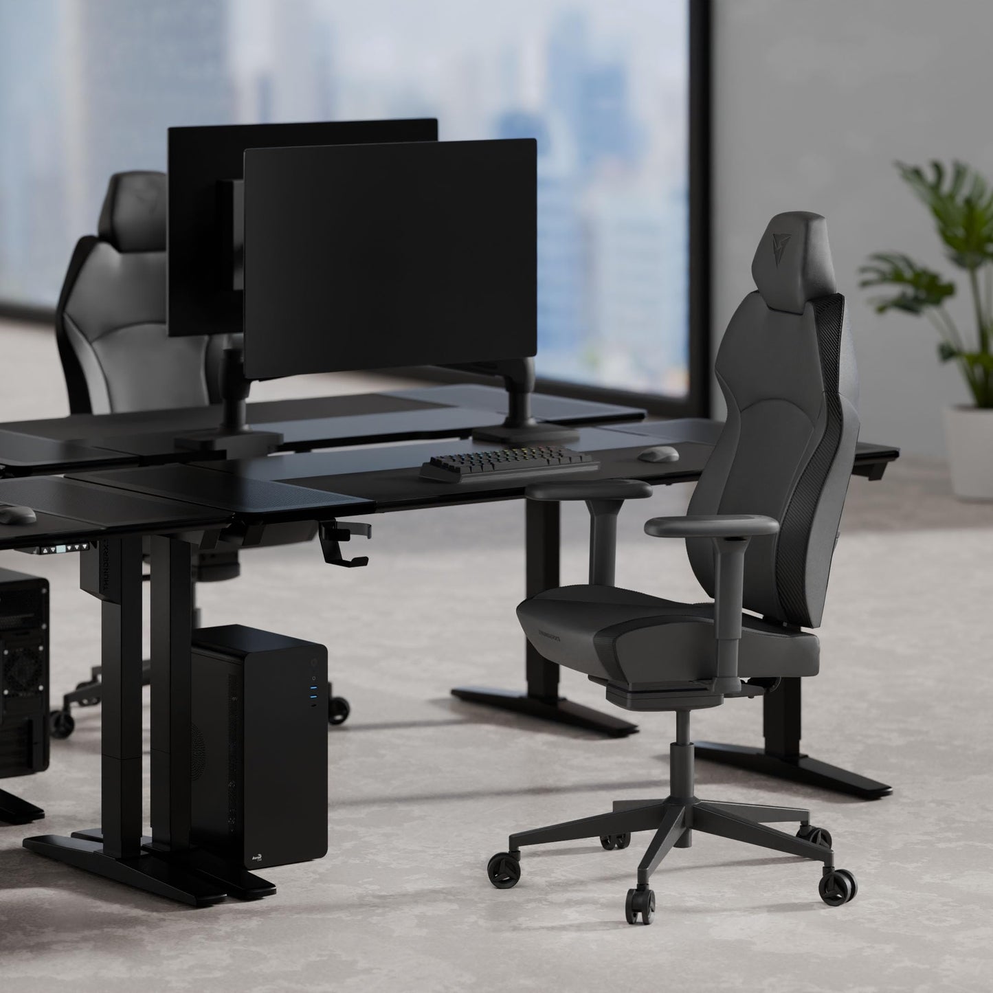 ThunderX3 Solo 360 Gaming Chair, for Adults Ergonomic Office Chair, High Back Desk Chair, Synchronous Tilt, 360-degree Adjustable Armrest, Adjustable Car Headrest, Leather, Modern Black
